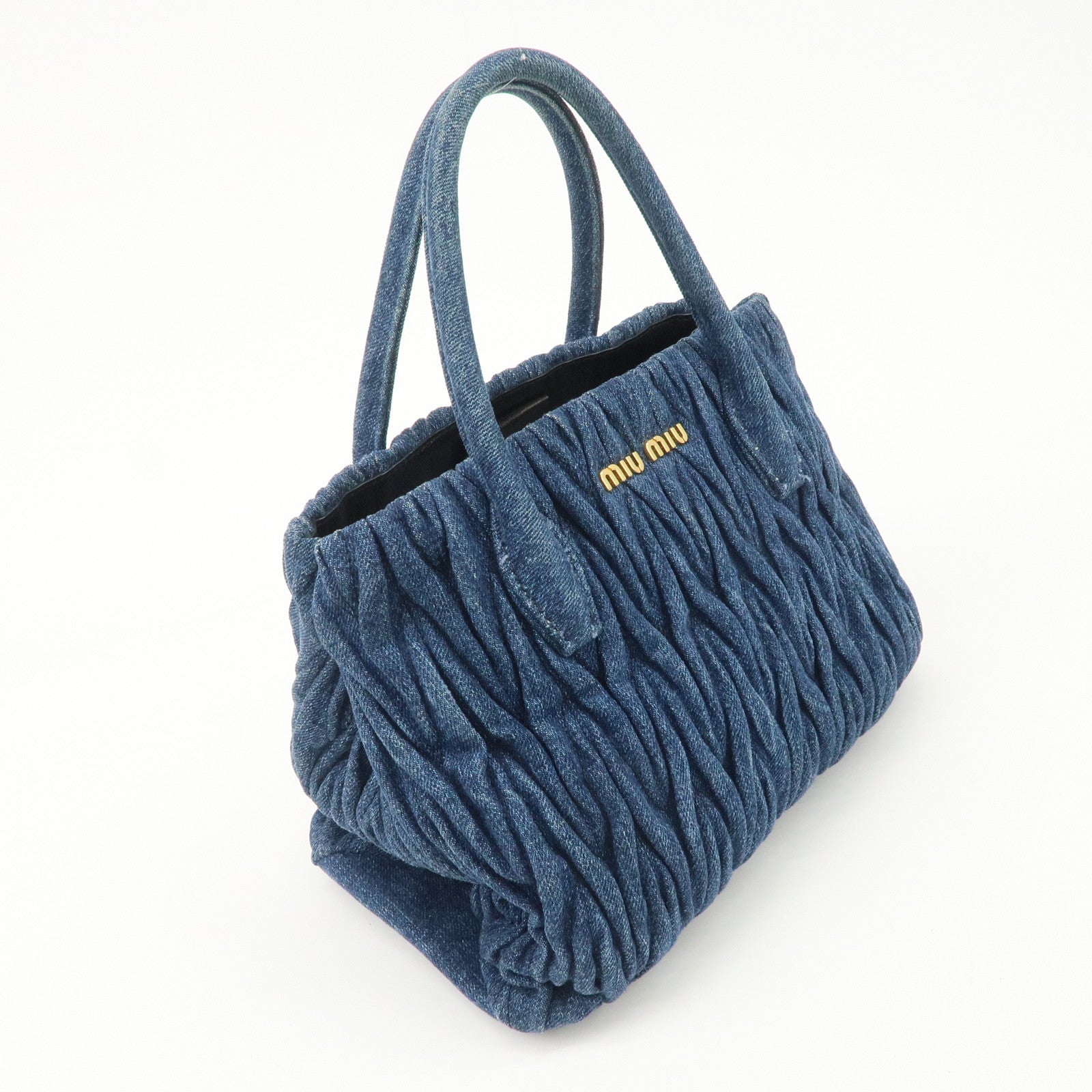 MIU MIU Matelasse Leather 2Way Shoulder Hand Bag Blue RN1069 Used