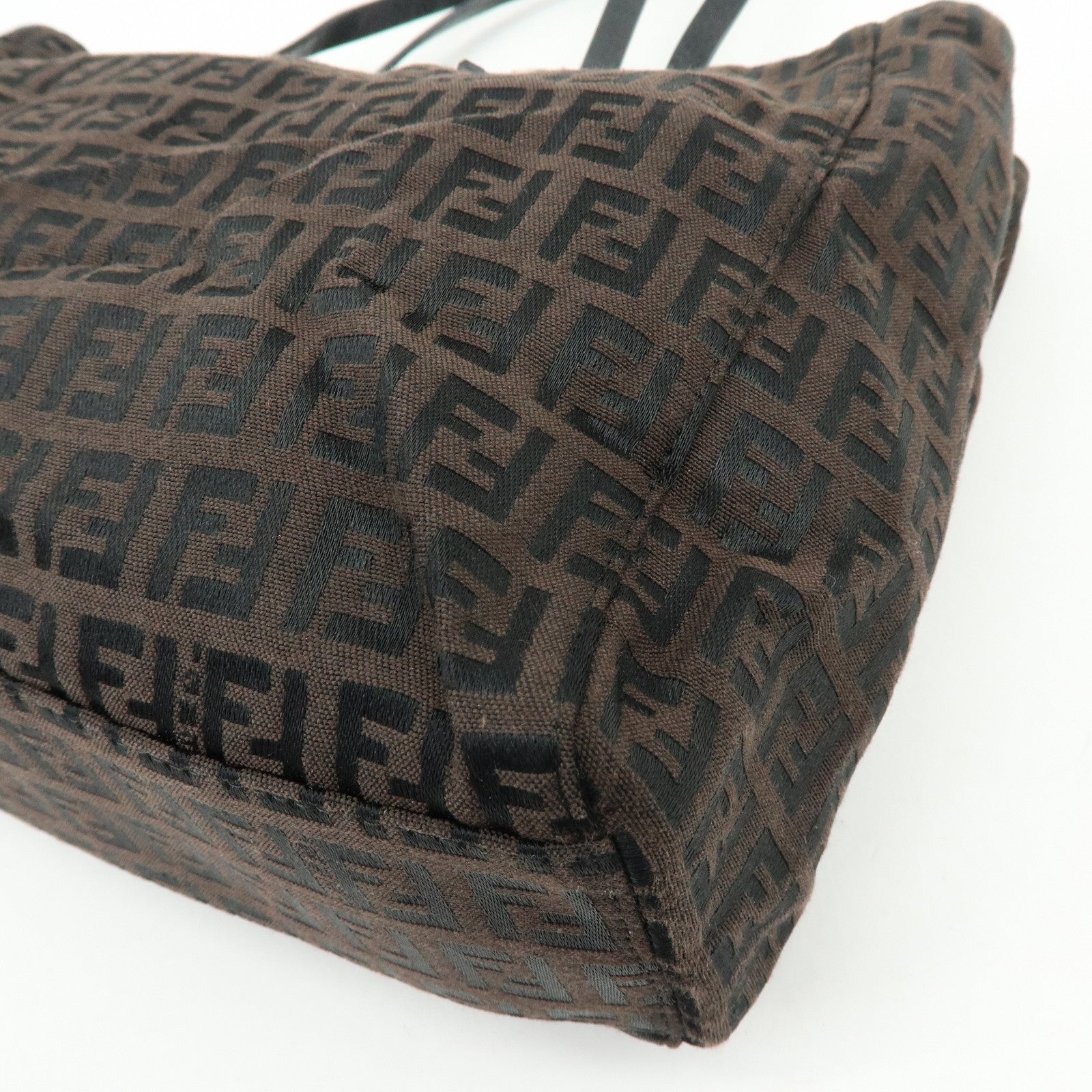 FENDI Zucchino Canvas Leather Tote Bag Hand Bag Brown 8BH018