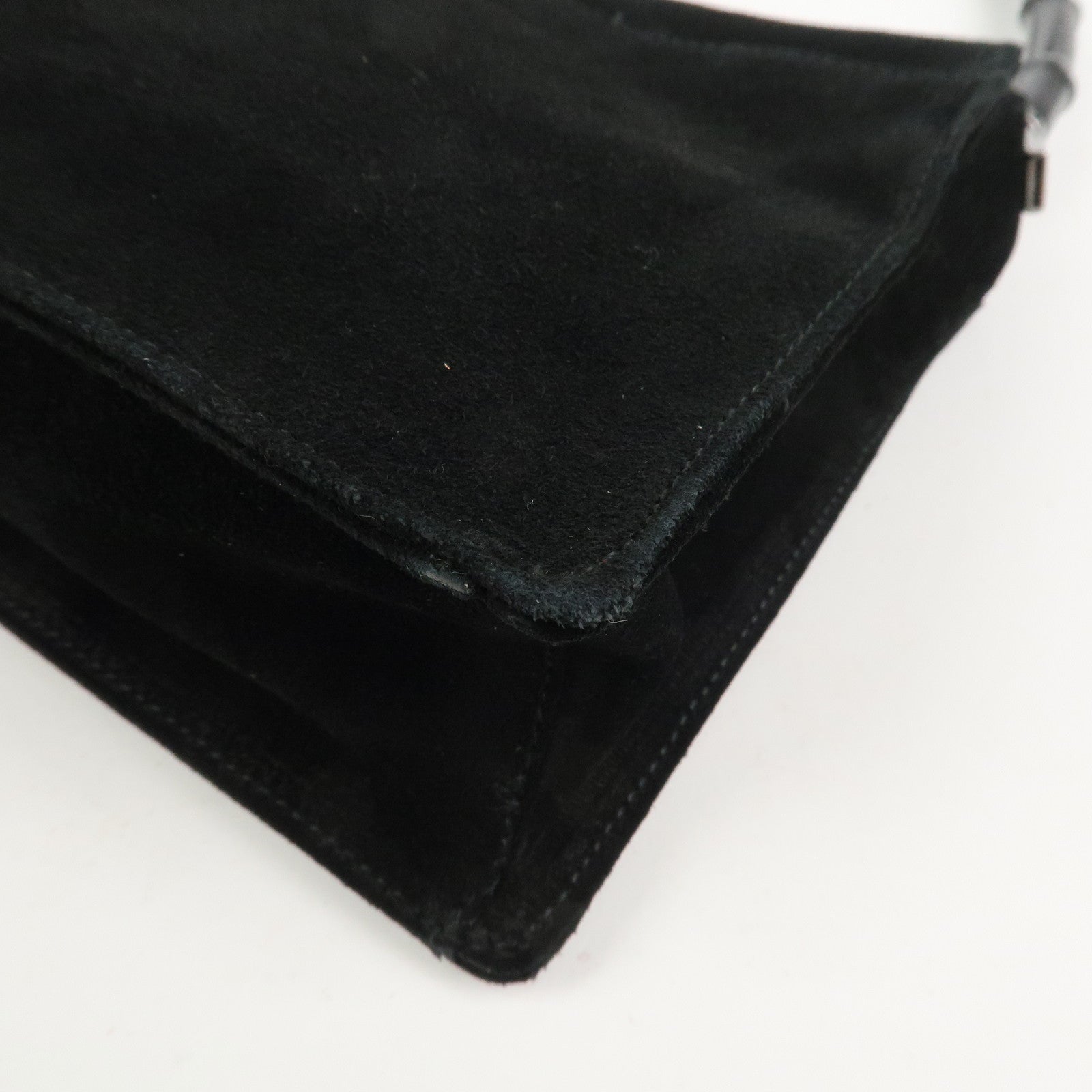 GUCCI  Bamboo Suede Handle Shoulder Bag Hand Bag Black 001・3239