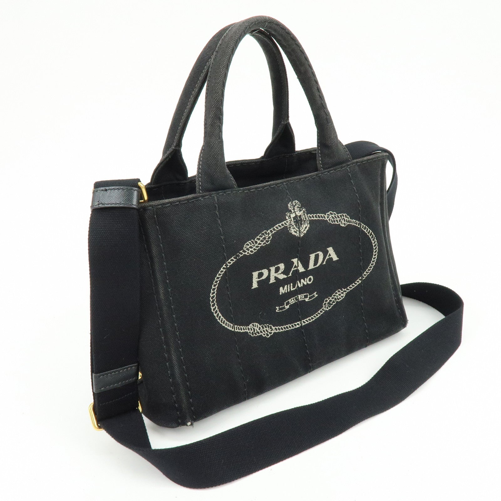 PRADA Triangle Logo Canapa Mini 2Way Hand Shoulder Bag Black B2439G