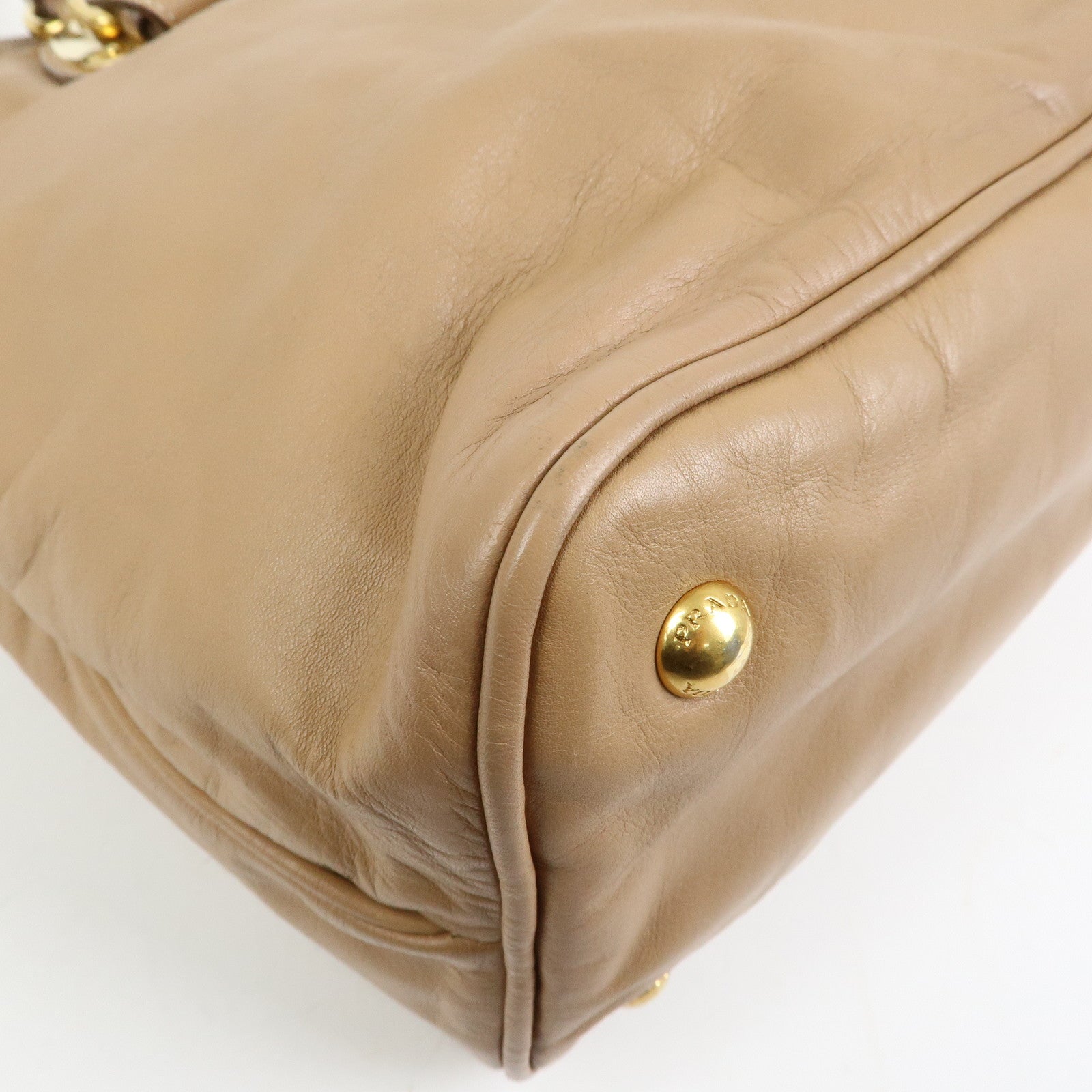 PRADA Soft Calf Leather 2Way Hand Shoulder Bag Light Brown BN1902