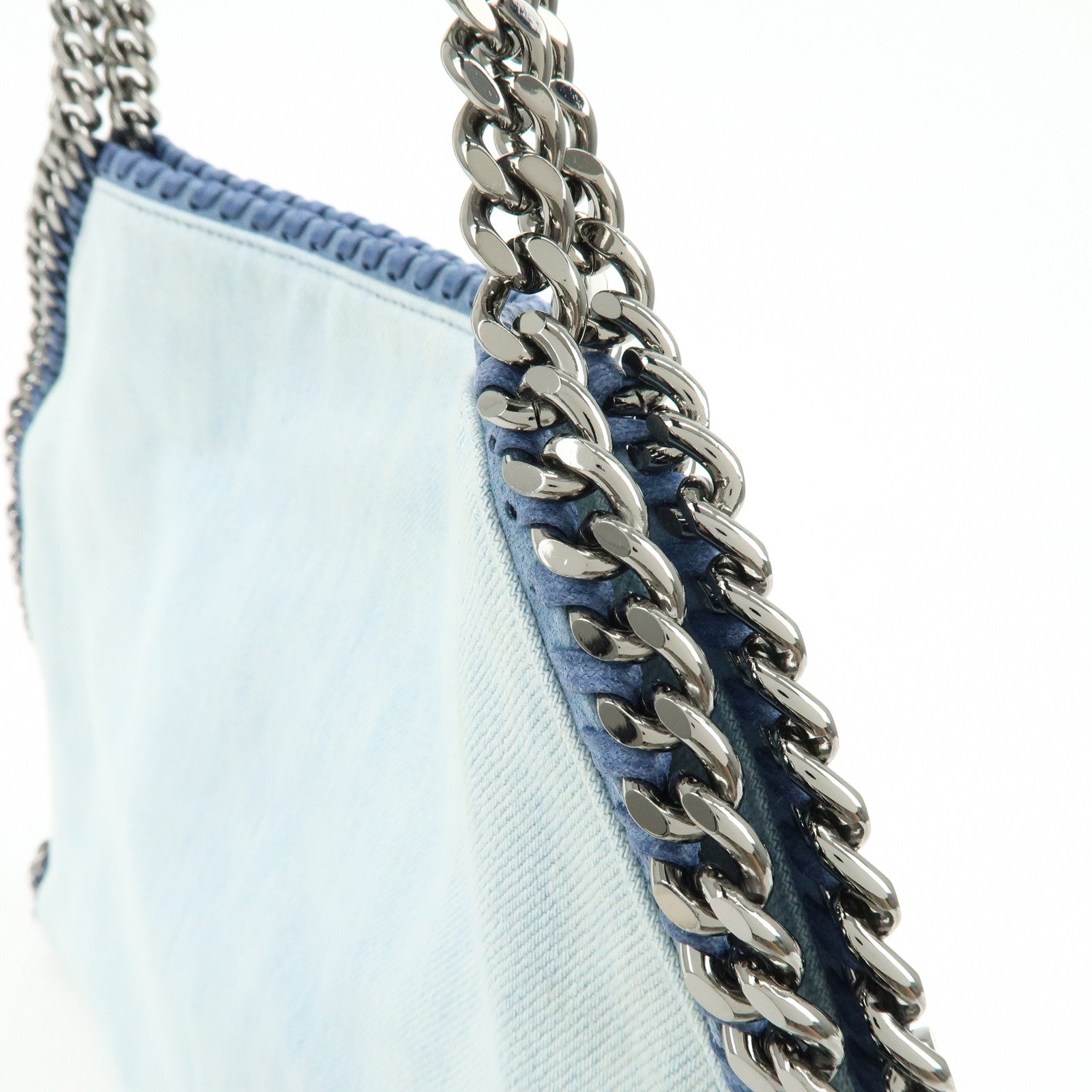 STELLA MCCARTNEY Falabella Embroidery Denim Shoulder Bag Light Blue