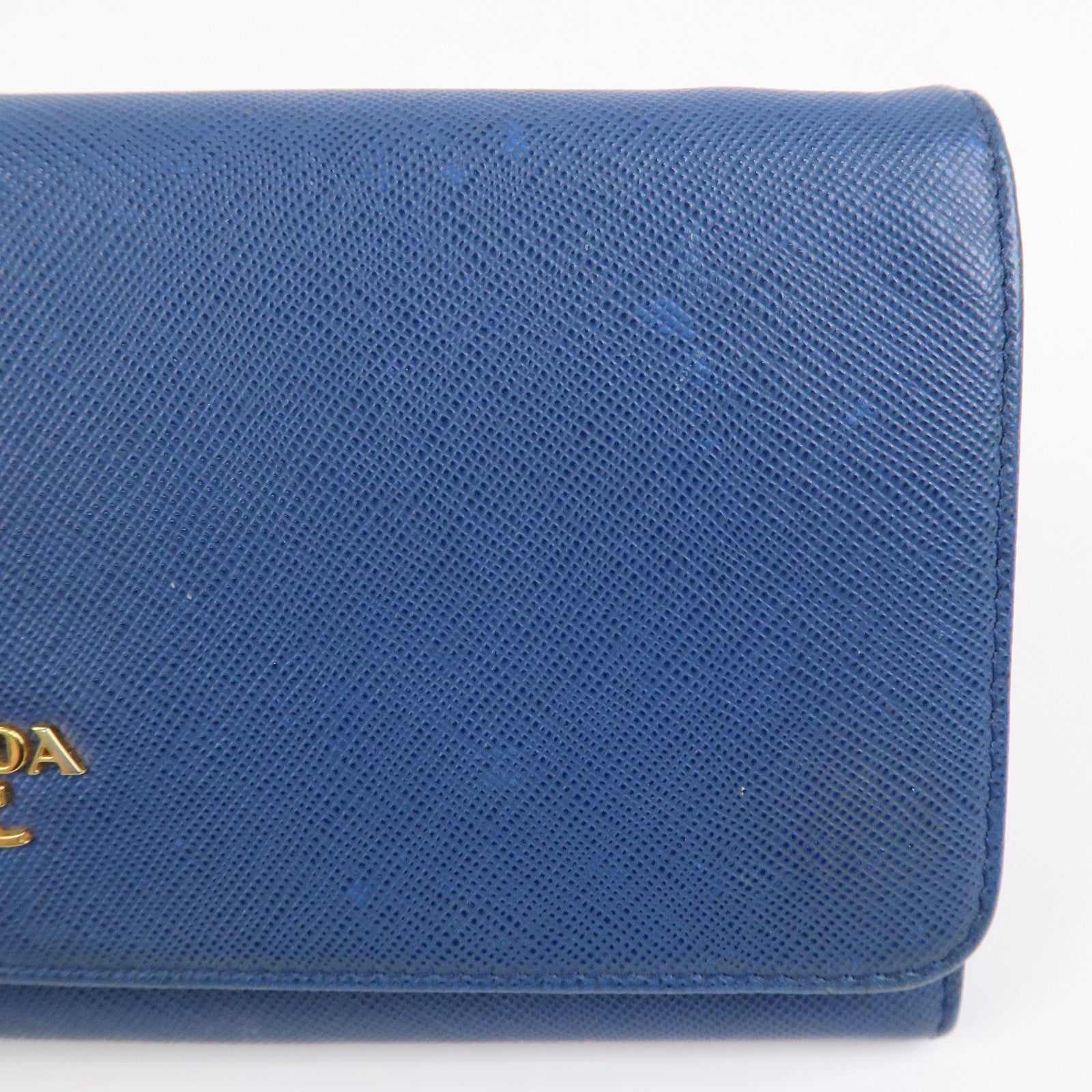 PRADA Logo Saffiano Leather Chain Shoulder Wallet WOC Blue 1M1290