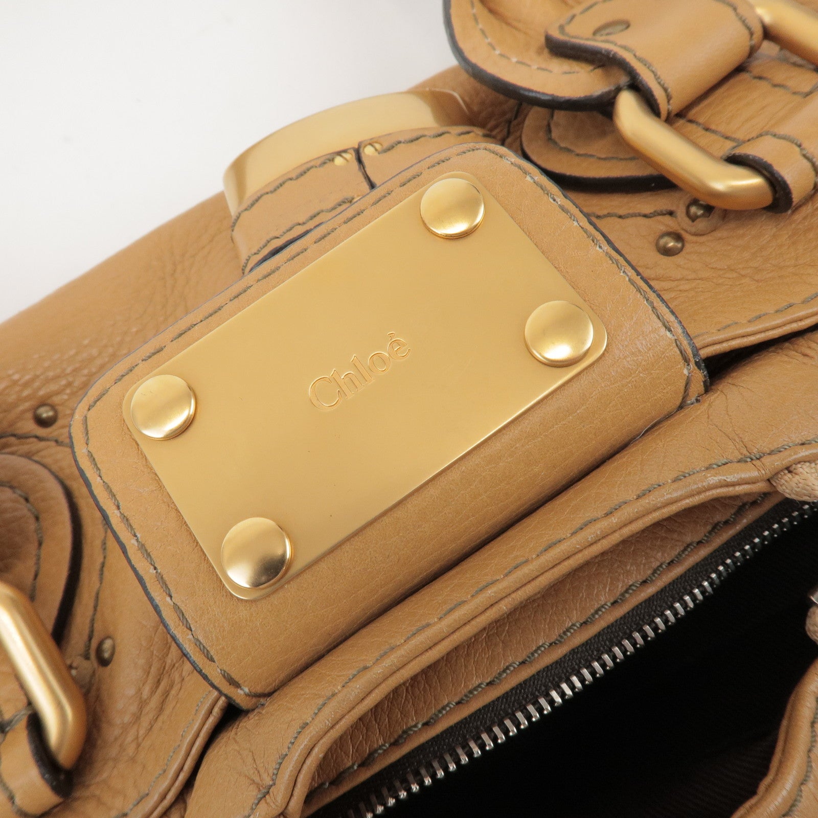 Chloe Paddington Leather Tote Bag Hand Bag Beige Brown