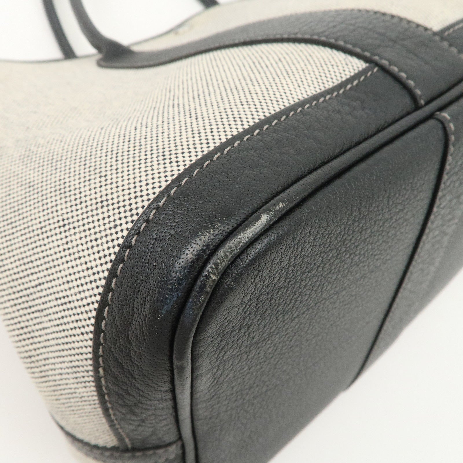 HERMES Leather Toile Garden Party PM P Stamped Tote Bag Natural