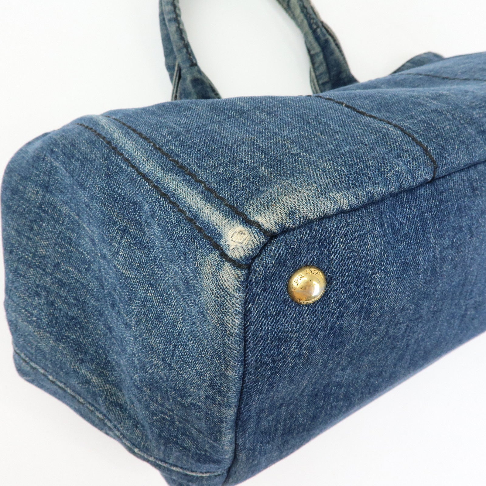 PRADA Triangle Logo Canapa Denim Tote Bag Hand Bag Shoulder Bag