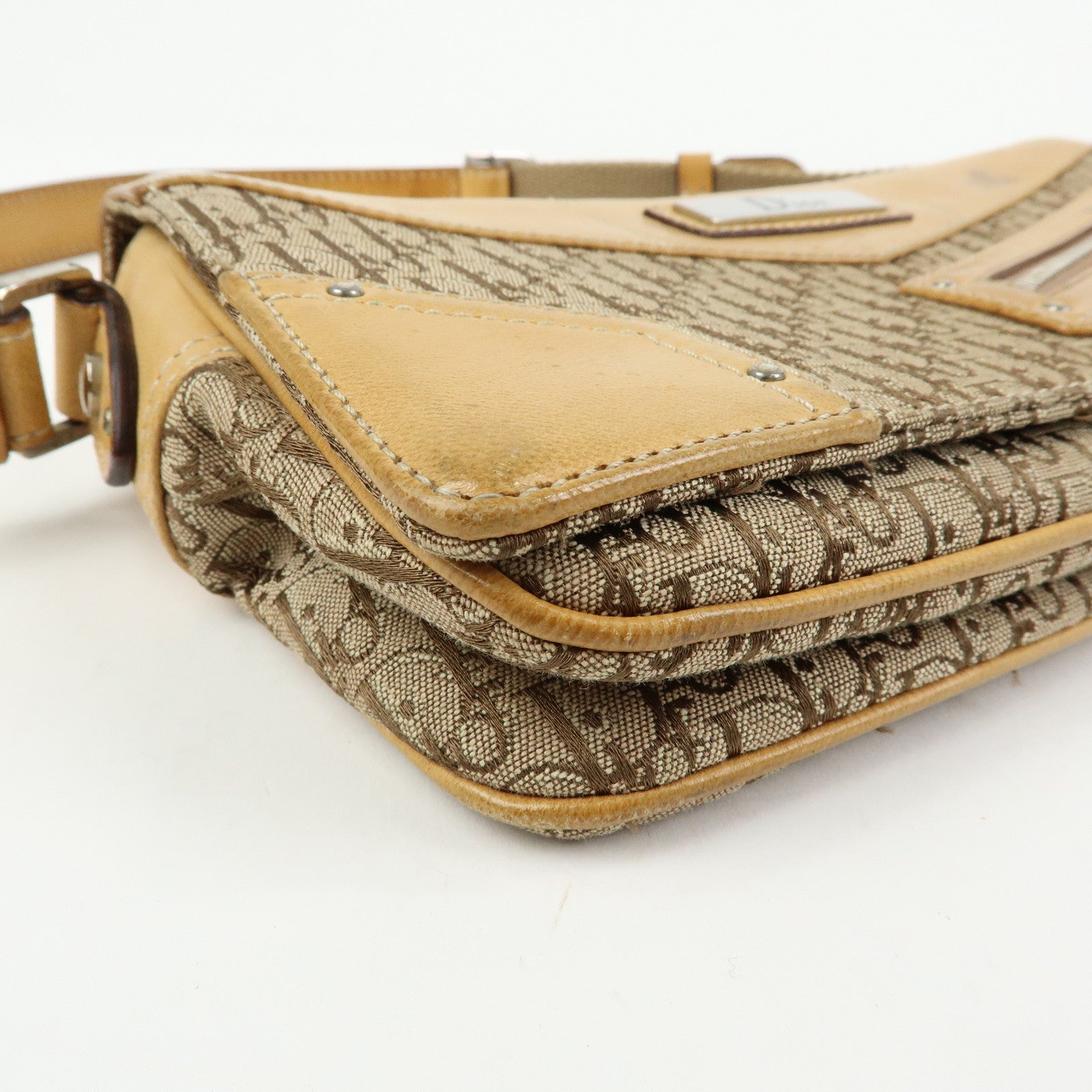 Christian Dior Trotter Canvas Leather Hand Bag Beige Brown