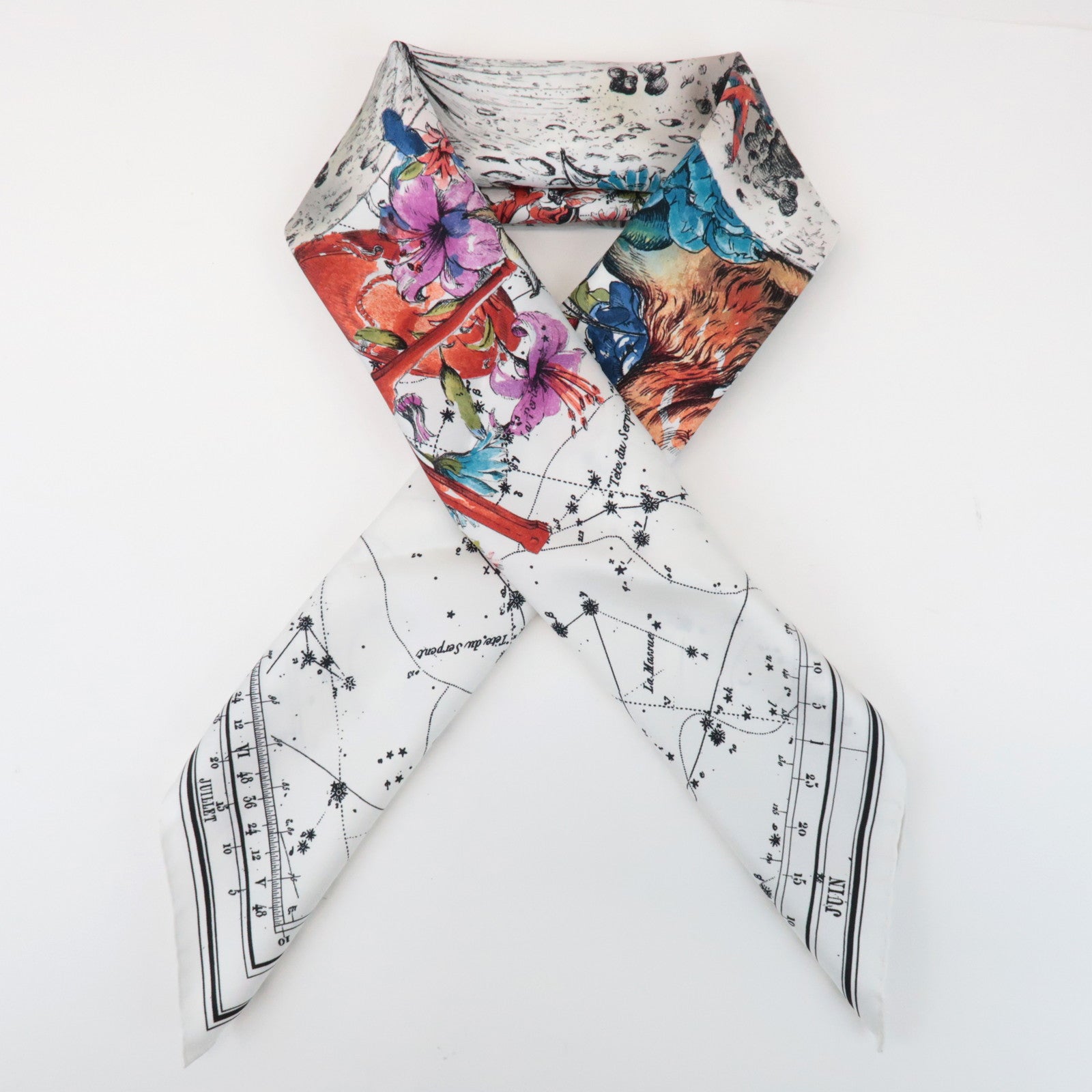 Christian Dior Silk 100% Zodiac 90 Star Constellation Floral Scarf