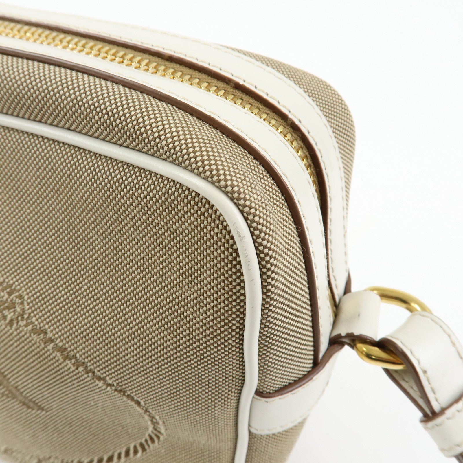 PRADA Logo Jacquard Leather Shoulder Bag Beige White 1BH089