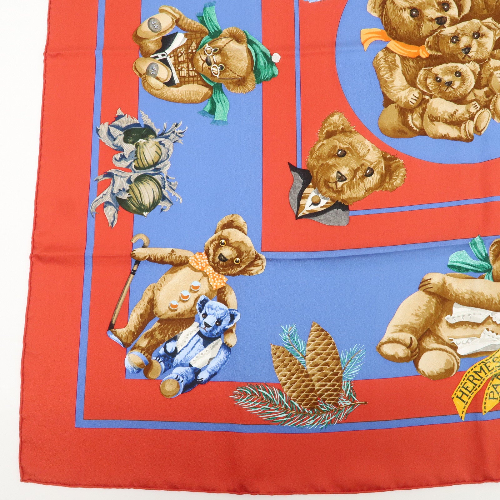 HERMES Carre 90 Silk 100% Scarf Confidents des Coeurs Red Blue