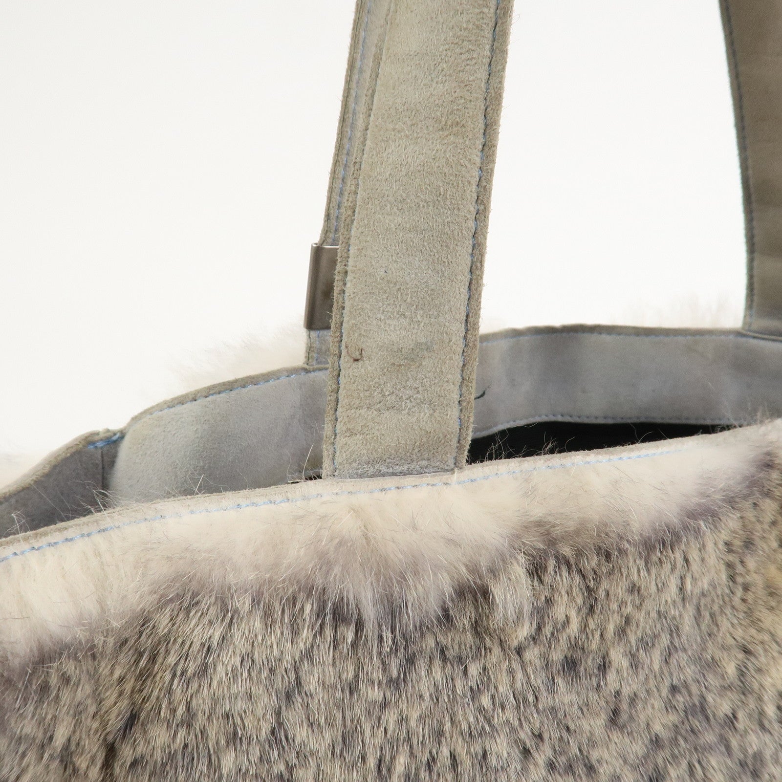 CHANEL COCO Mark Logo Fur Suede Hand Bag Grey