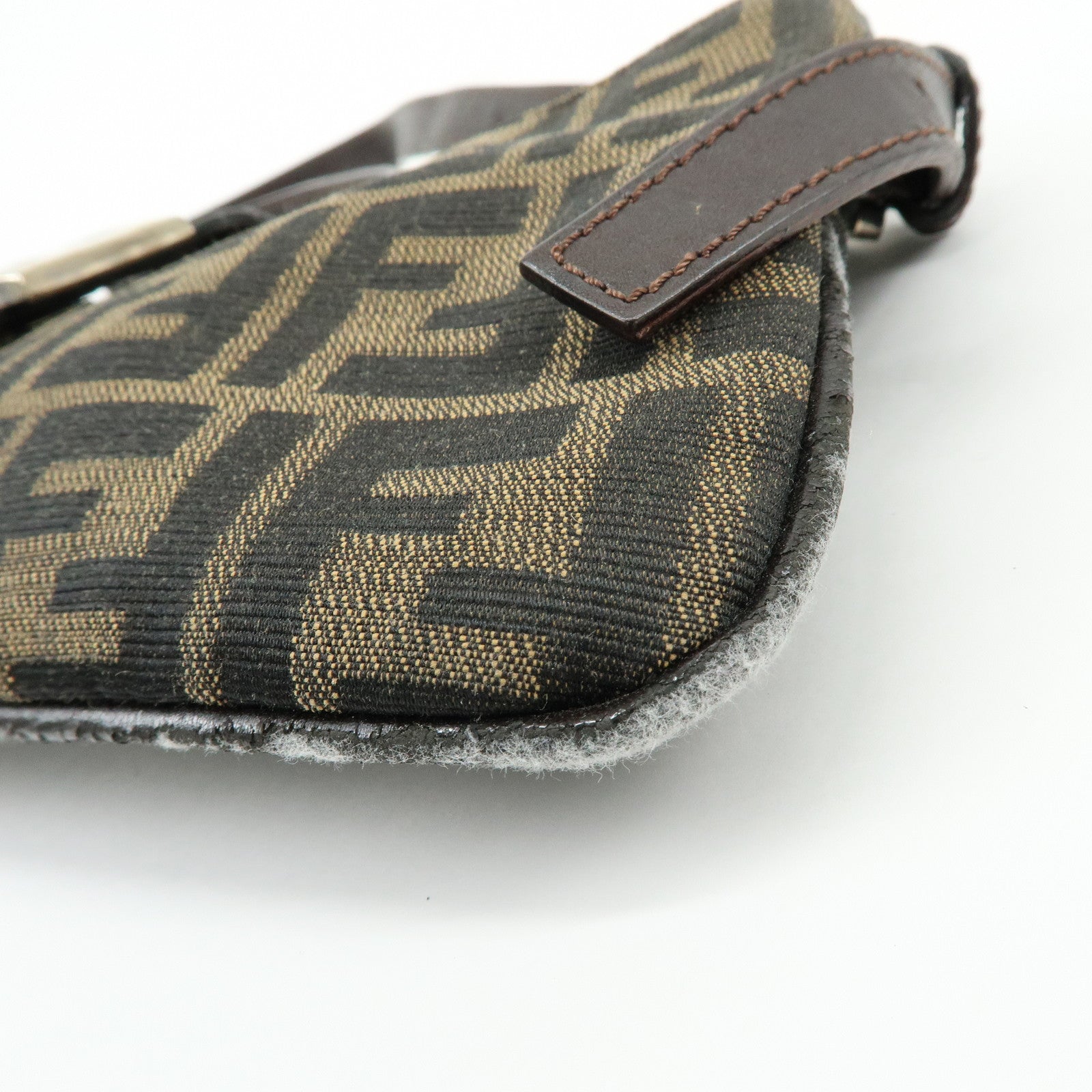 FENDI Zucca Canvas Leather Shoulder Bag Hand Bag Brown Black