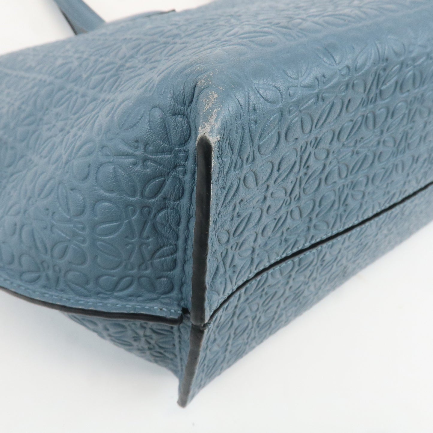 LOEWE Leather Anagram Tote Bag Shoulder Bag Blue Gray