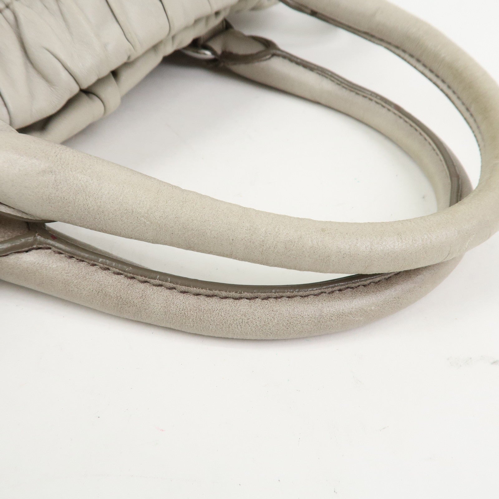 PRADA Leather Gathered 2Way Bag Hand Bag Shoulder Bag Gray BN1407