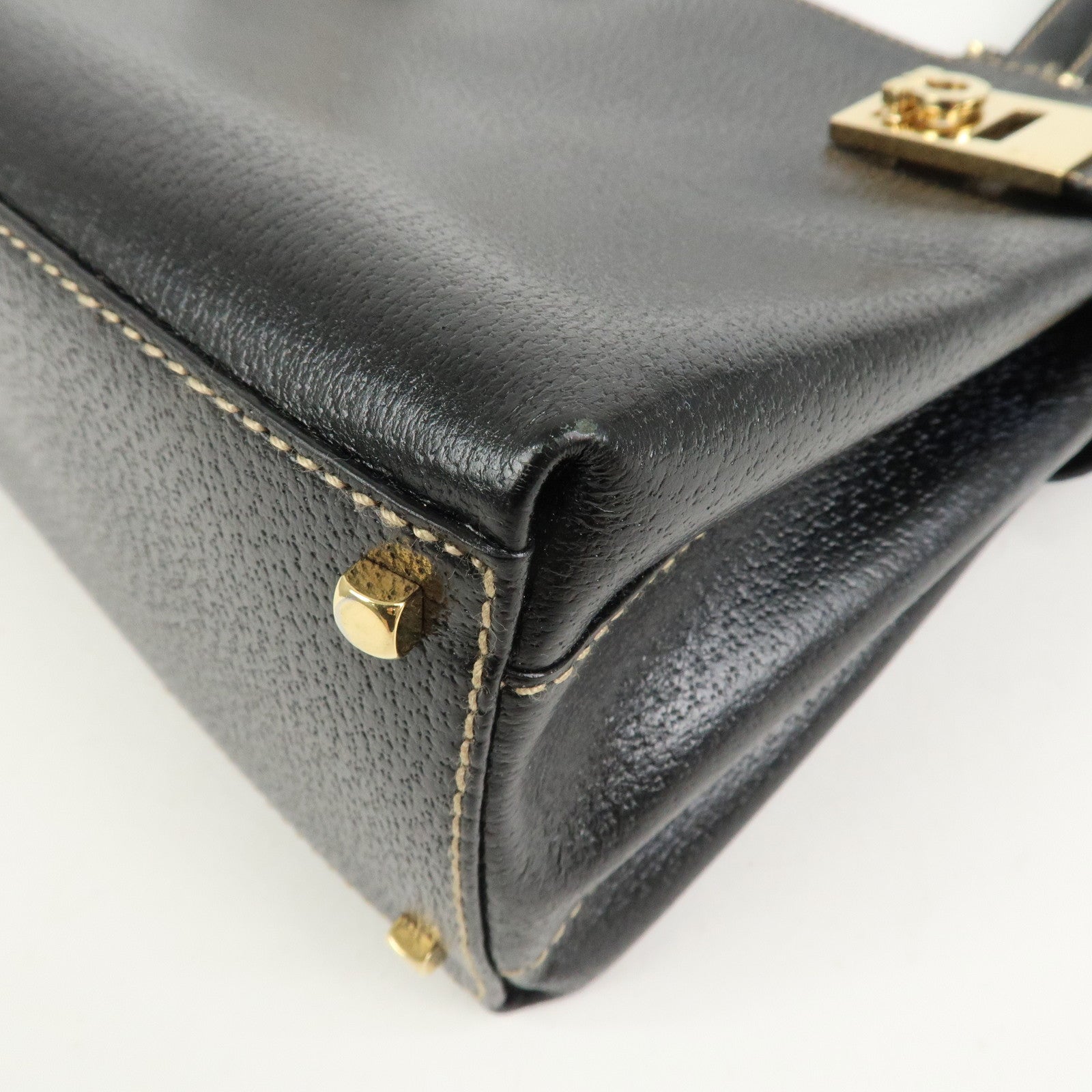 Ferragamo Gancini Leather 2 Way Bag Hand Bag Shoulder Bag Black