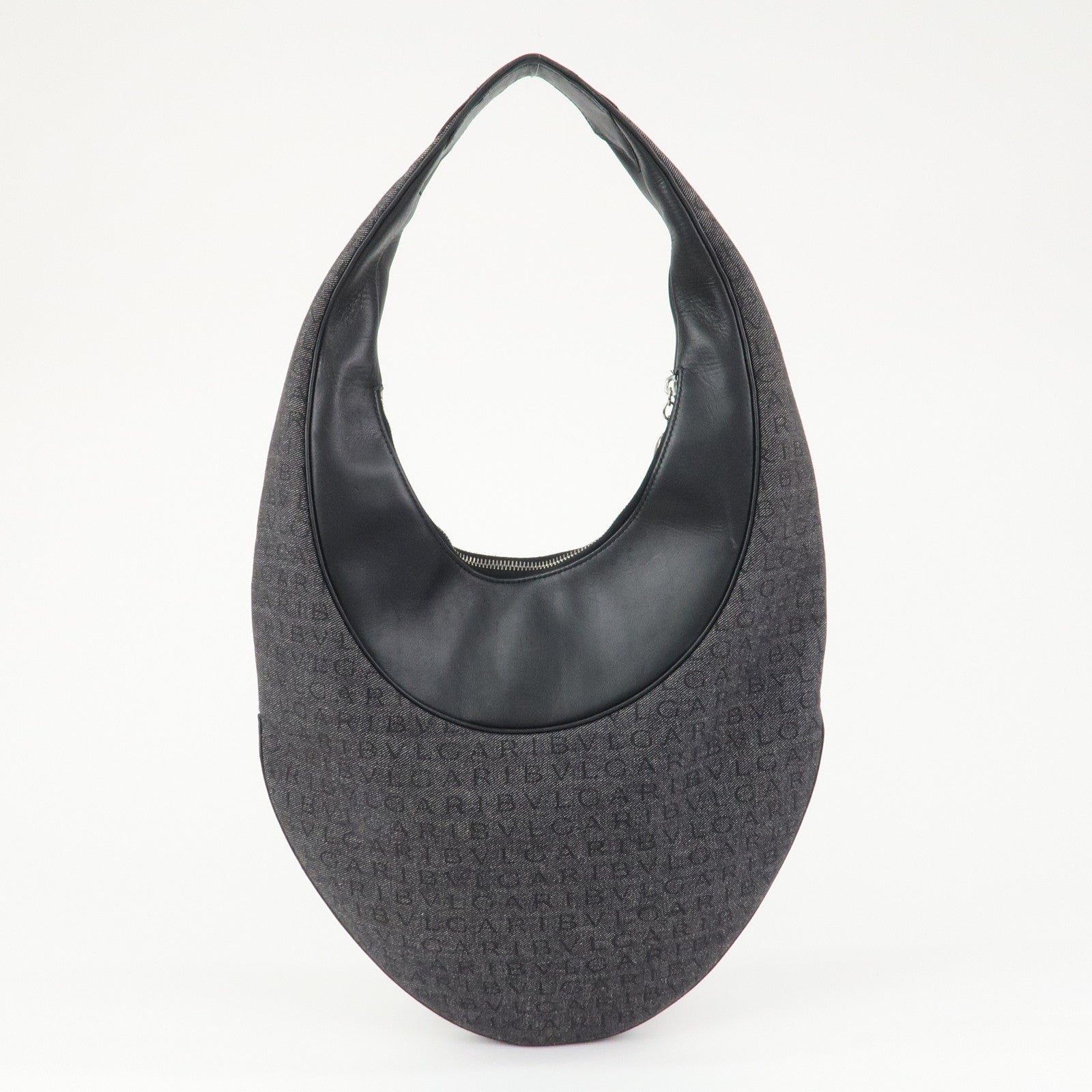 BVLGARI Logo Mania Canvas Leather Ascot Shoulder Bag Black