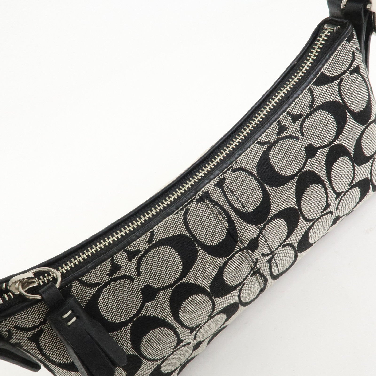 COACH Signature Logo Canvas Leather Shoulder Bag Hand Bag Black