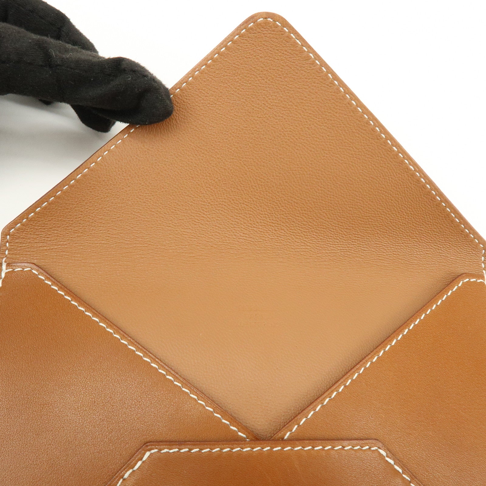 Hermes Enveloppe Box Calf Leather Card Case A Stamped Tan Brown