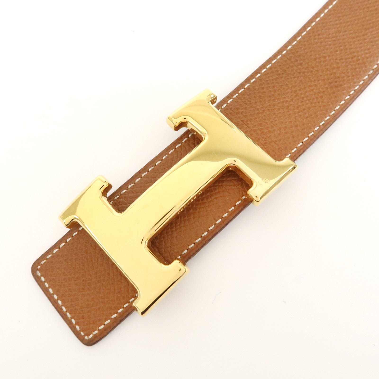 HERMES Leather H Buckle Constance Belt Reversible Black