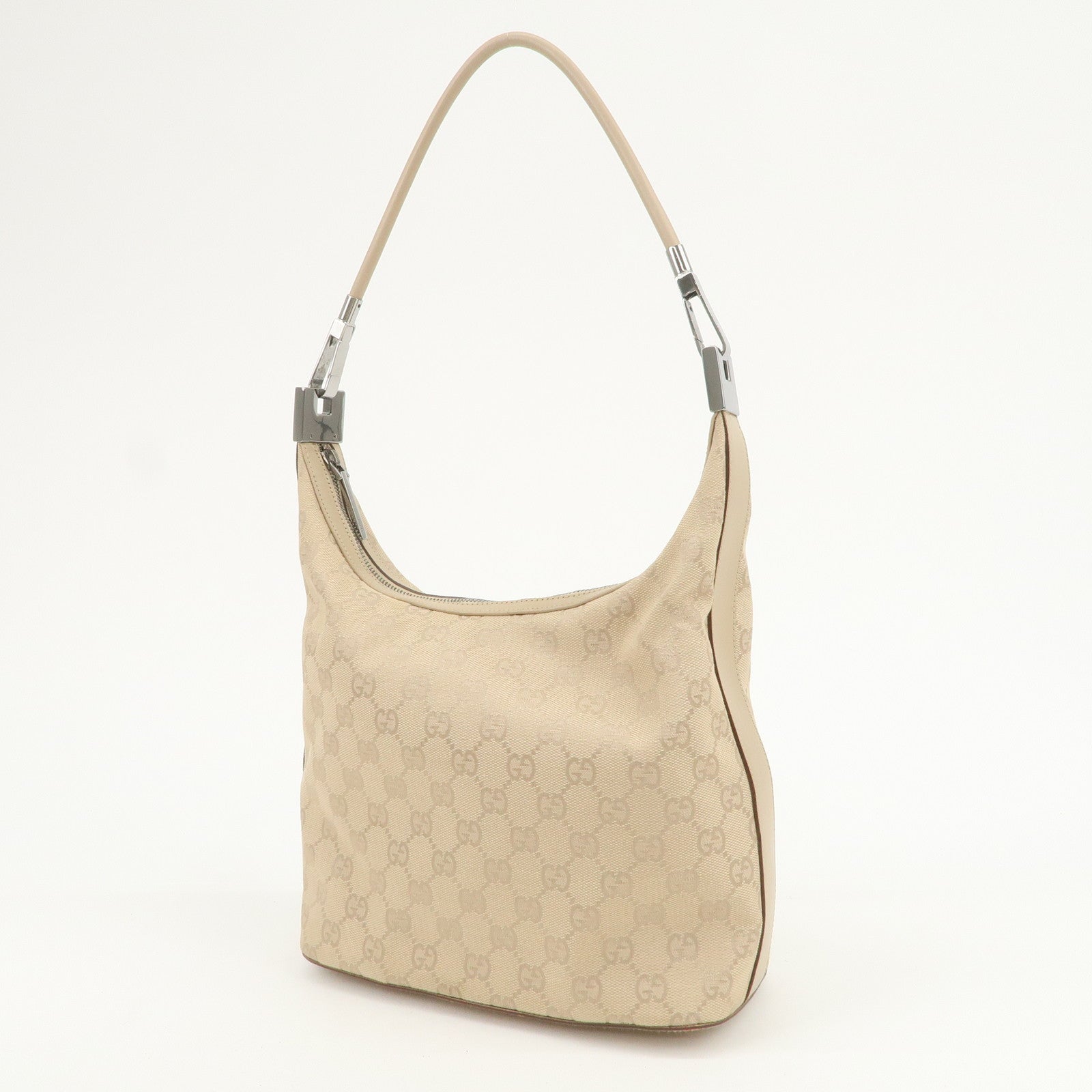 GUCCI GG Canvas Leather Shoulder Bag Hand Bag Beige Silver