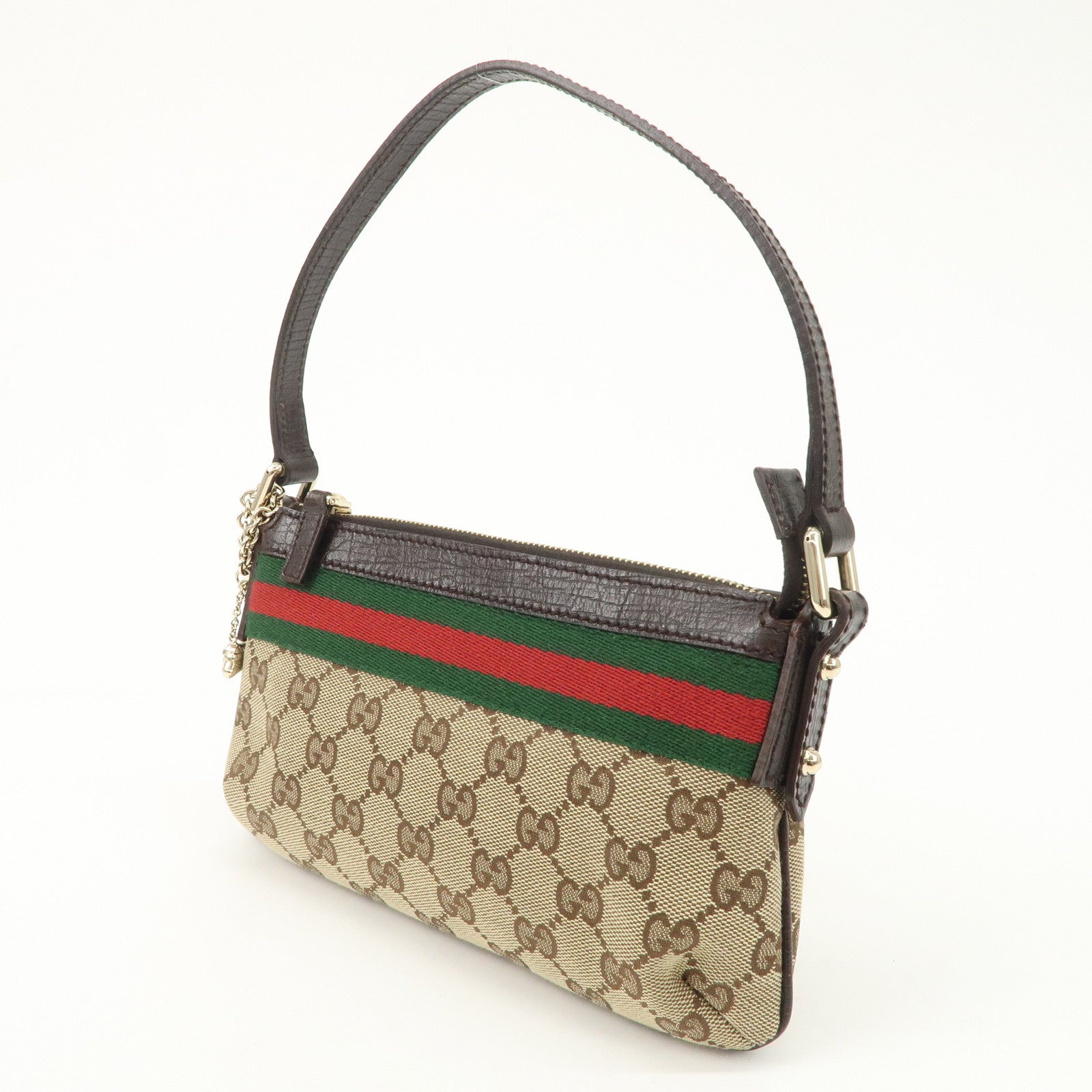GUCCI Sherry GG Canvas Leather Hand Bag Pouch Boots Bag Charm 145970 Used