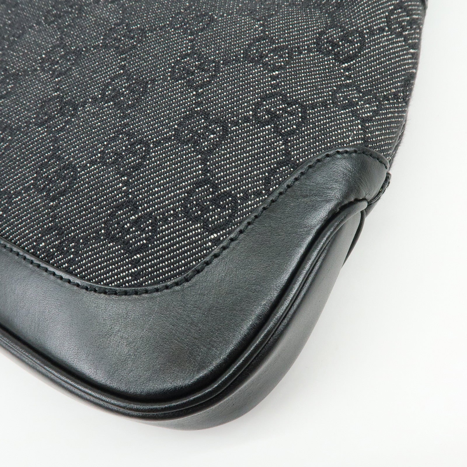 GUCCI Jackie GG Denim Leather Shoulder Bag Black 01147・001013