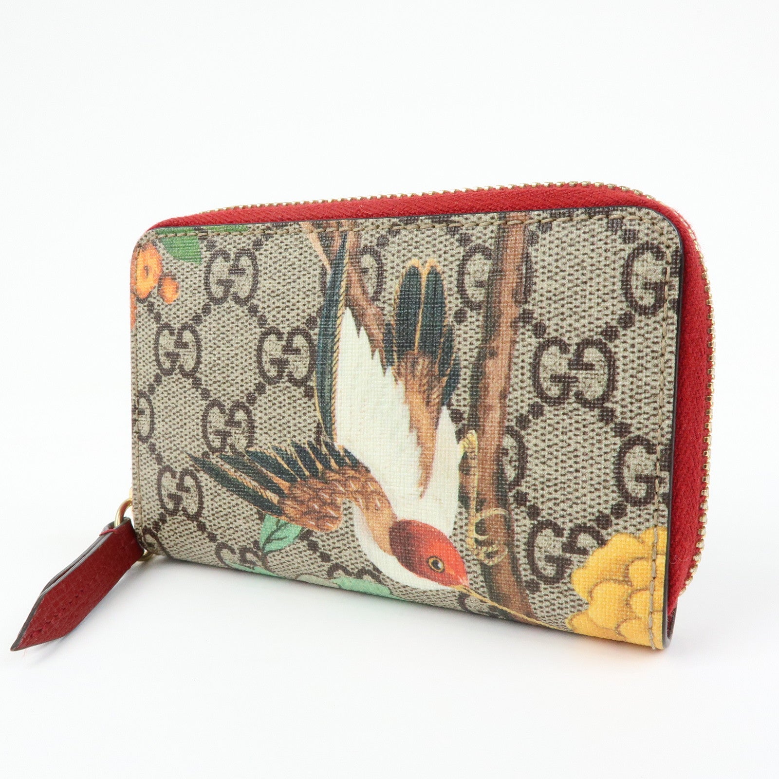 GUCCI Tian GG Supreme Leather Zippy Around Card Case Beige 424897