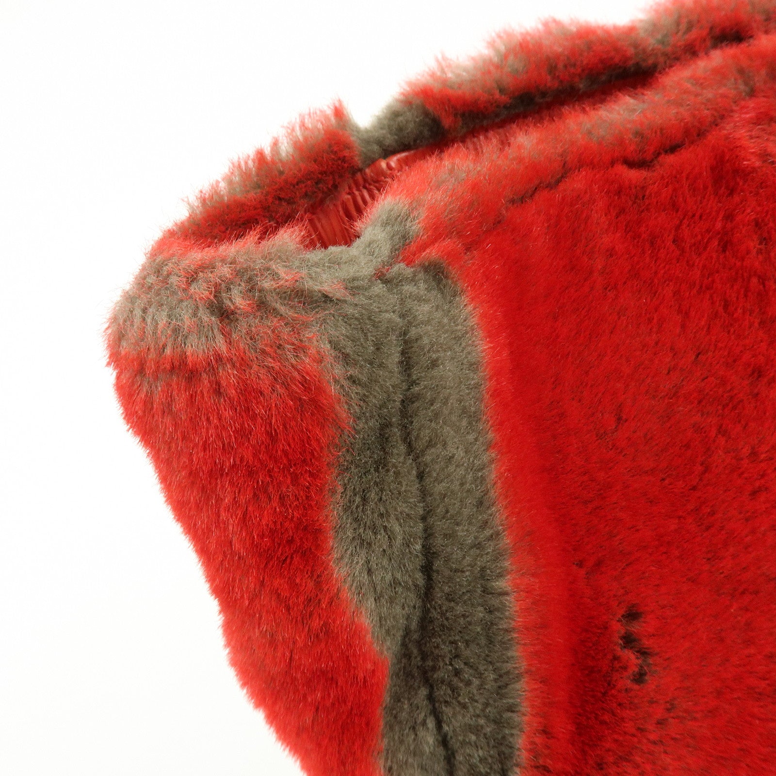 FENDI Fur Leather Tote Bag Hand Bag Shoulder Bag Red 321262900069