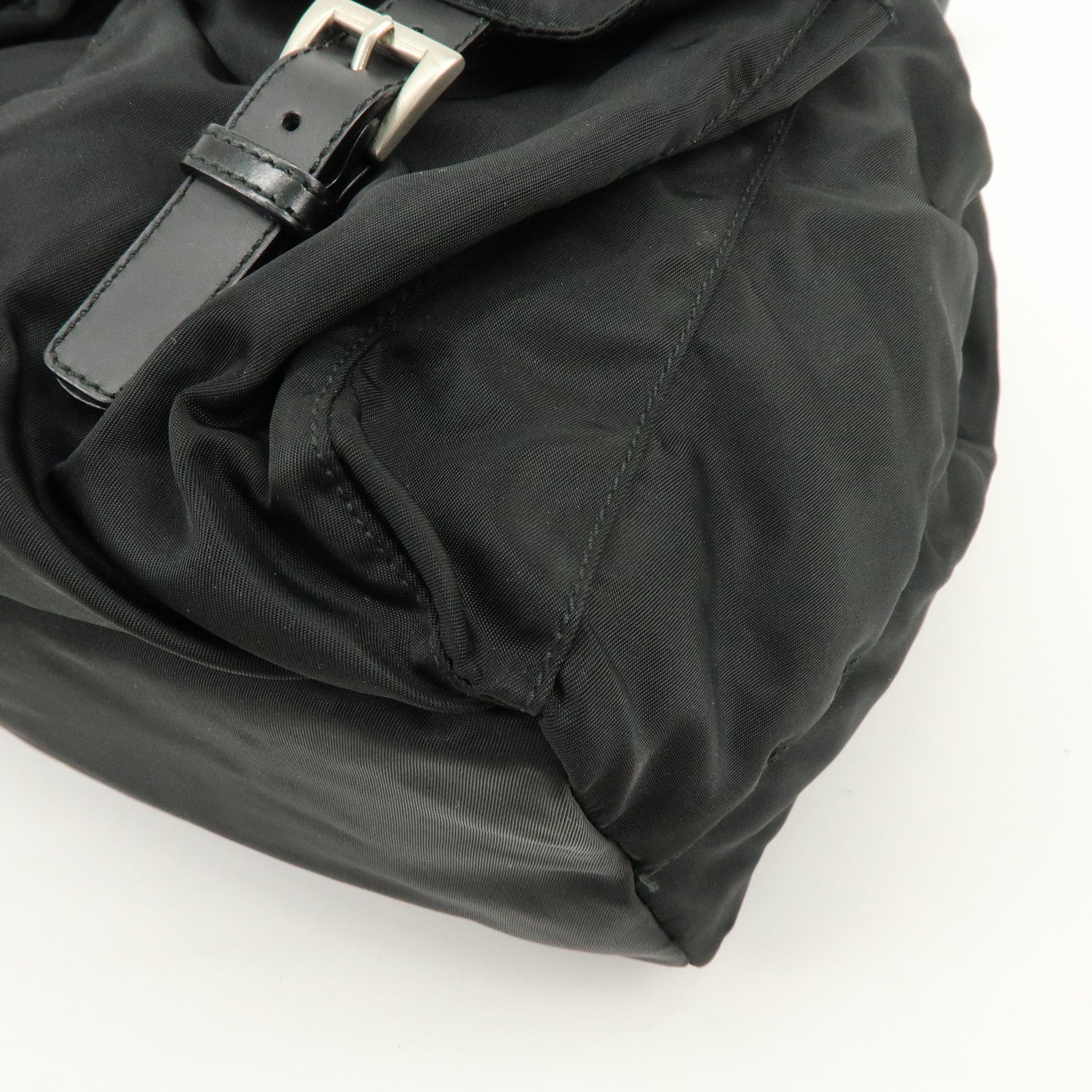 PRADA Logo Nylon Leather Back Pack Ruck Sack NERO Black 1BZ677