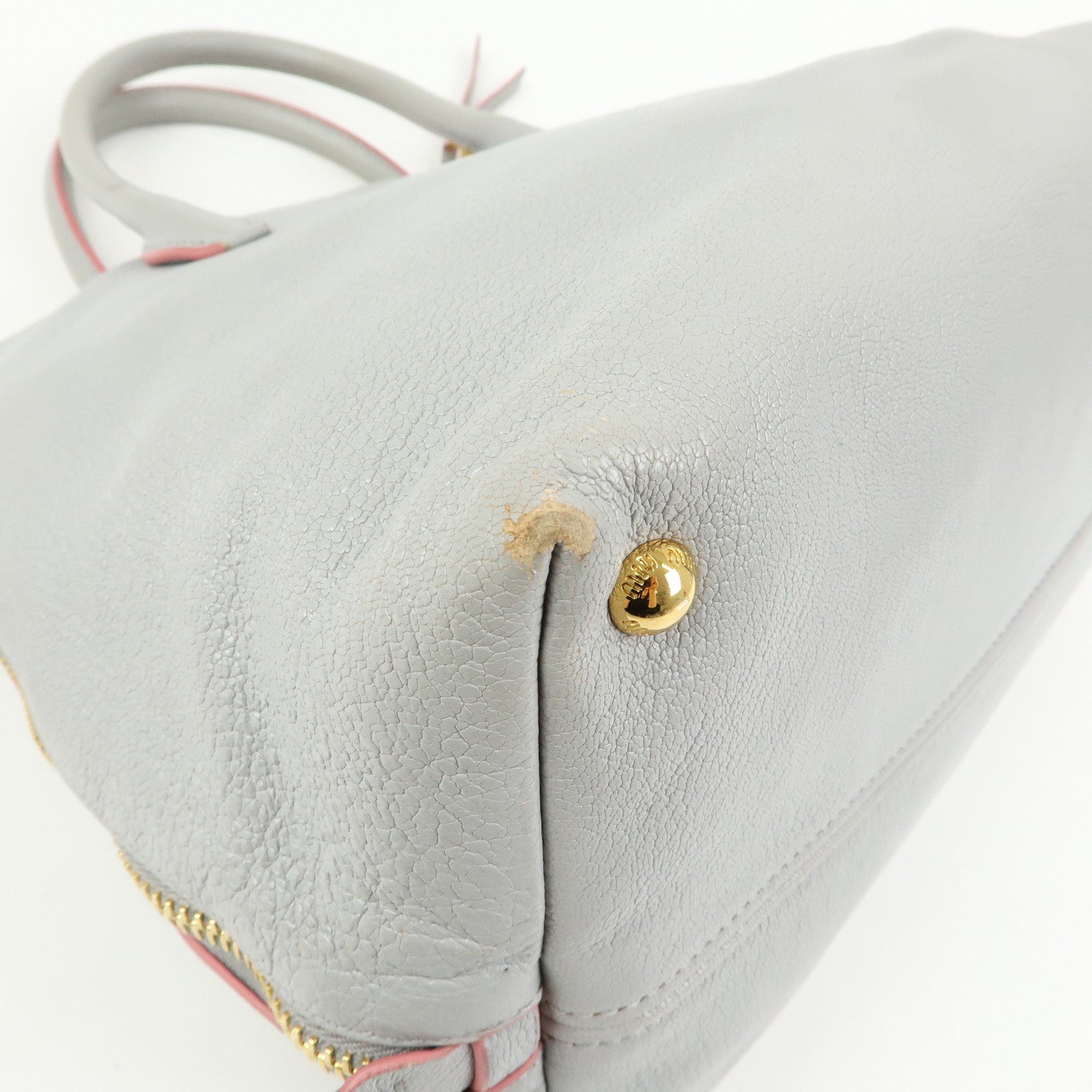 MIU MIU MADRAS Leather 2Way Bag Hand Bag Shoulder Bag Gray 5BB015