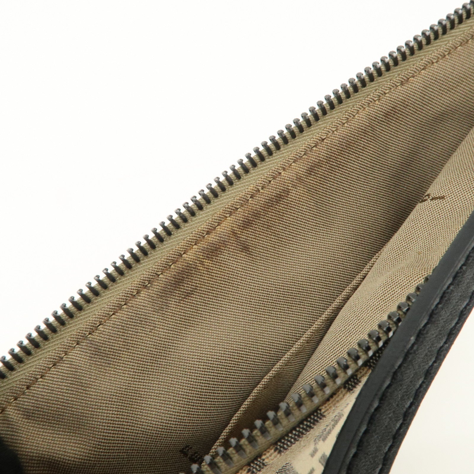 FENDI Zucchino Canvas Leather Shoulder Bag Beige Black 8BR312