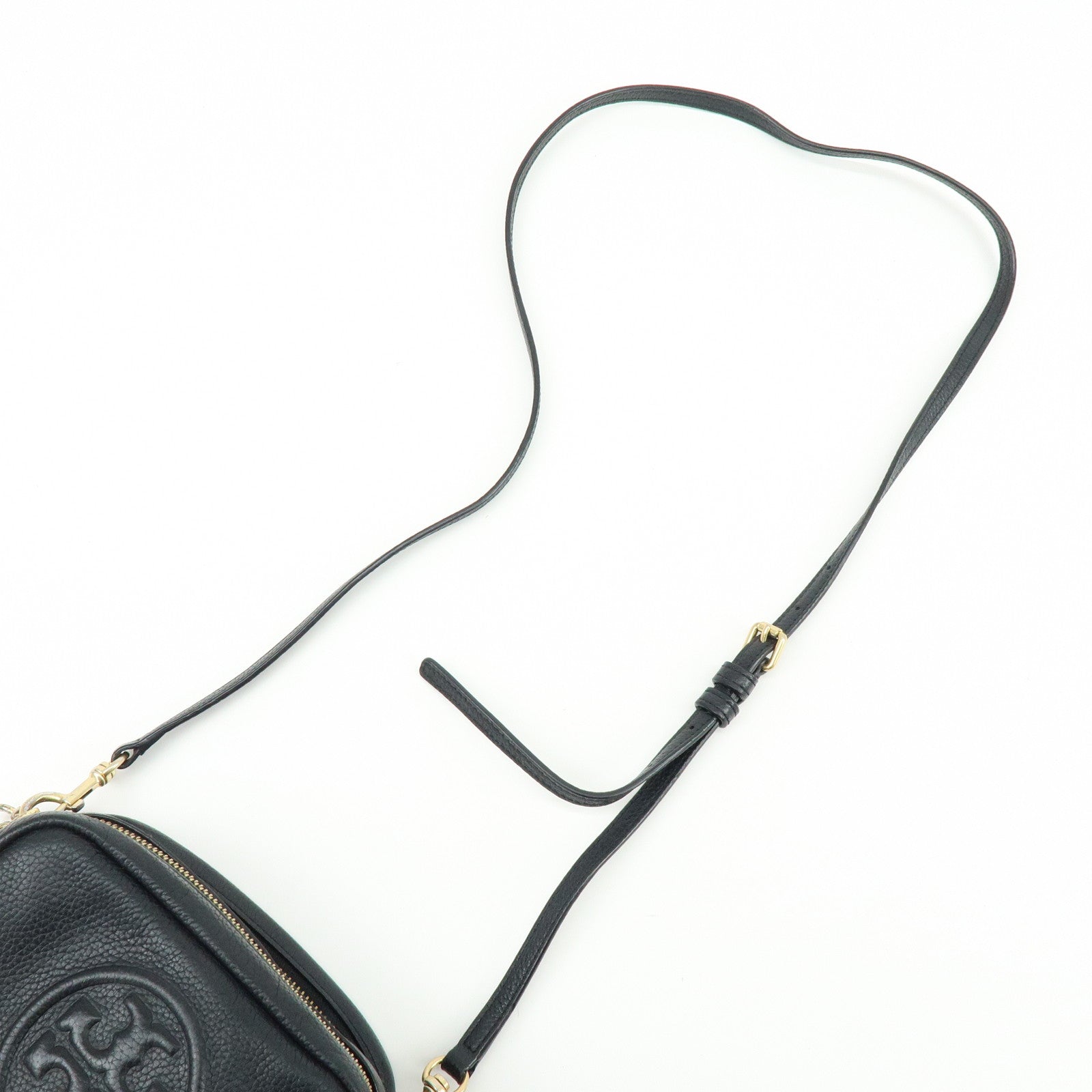 TORY BURCH  Leather Double T Shoulder Bag Crossbody Bag Black