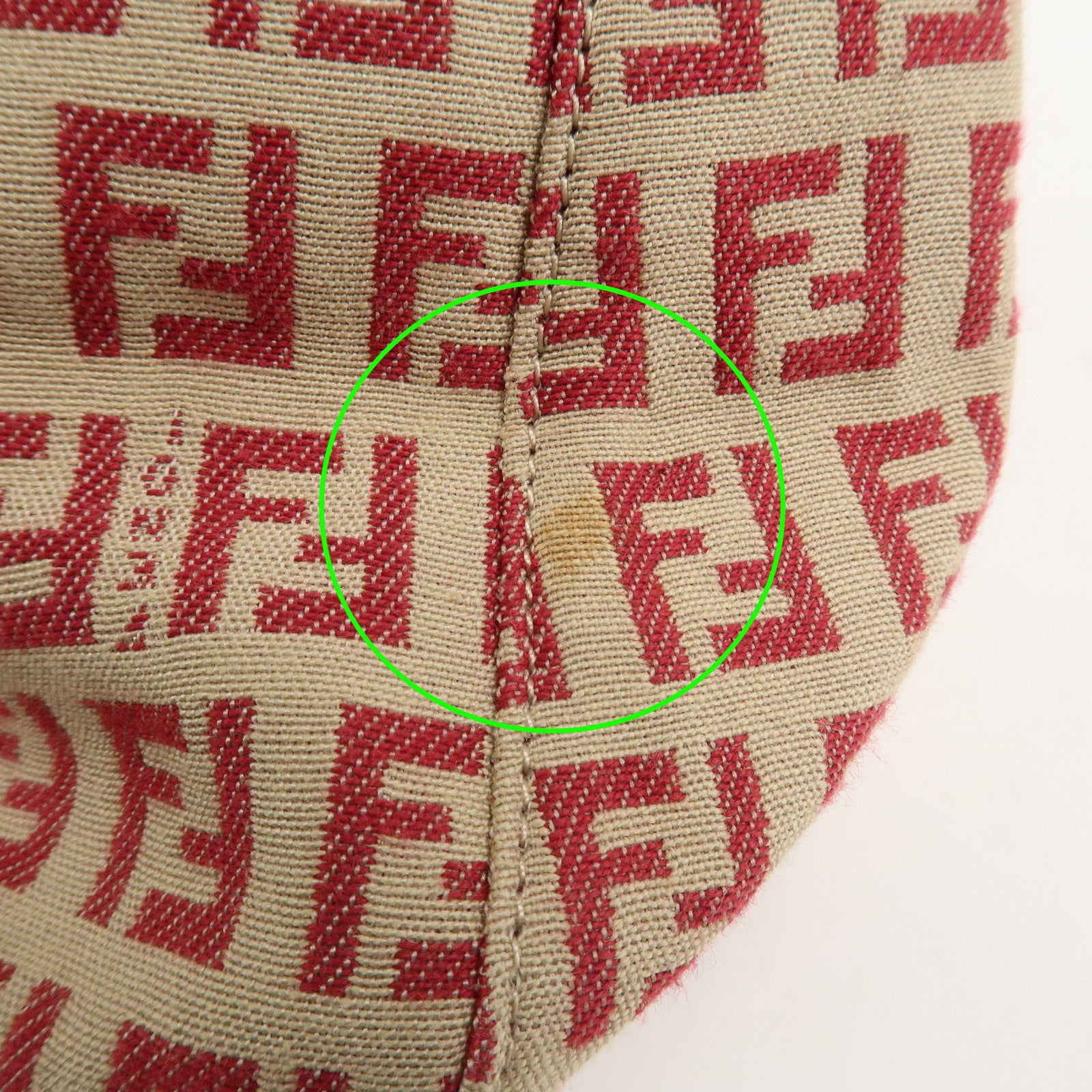 FENDI Zucchino Canvas Leather Tote Bag Hand Bag Beige Red 8BH134