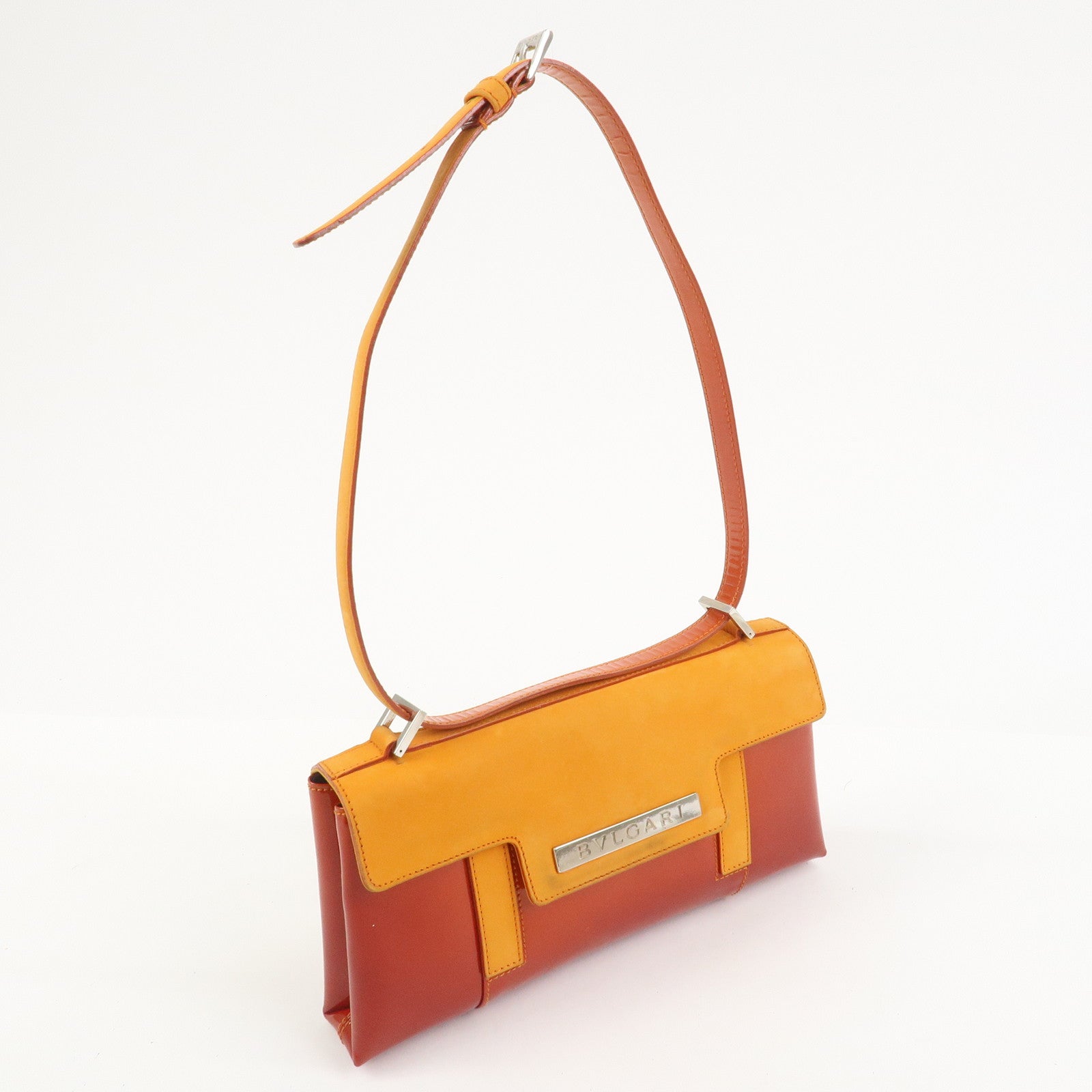 BVLGARI Patent Leather Shoulder Bag Hand Bag Orange