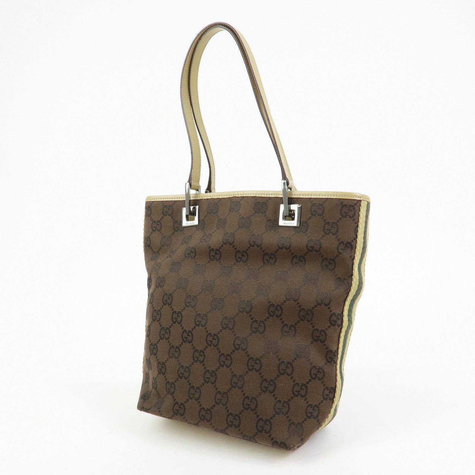 GUCCI GG Canvas Leather Tote Bag Shoulder Bag Brown Beige 31244