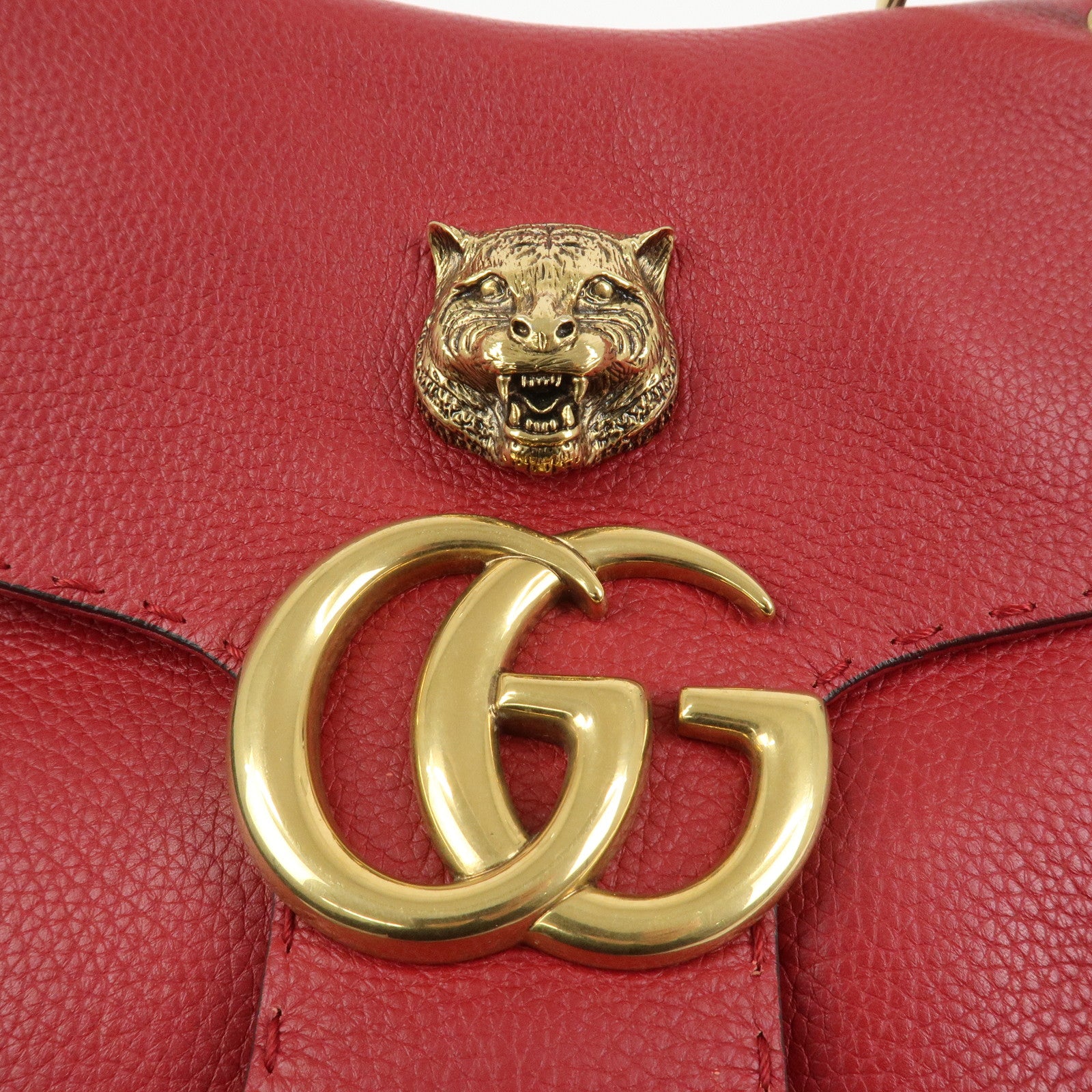 GUCCI GG Marmont Tiger Head Leather Shoulder Bag Red 409154