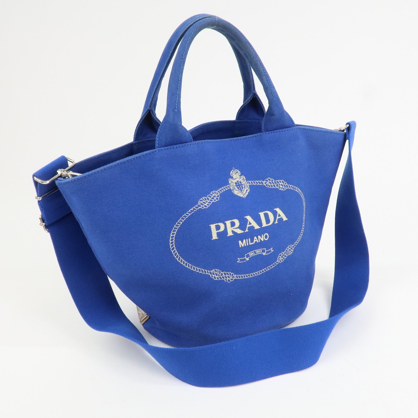 PRADA Canapa Canvas 2Way Bag Hand Bag Shoulder Bag Blue 1BG186