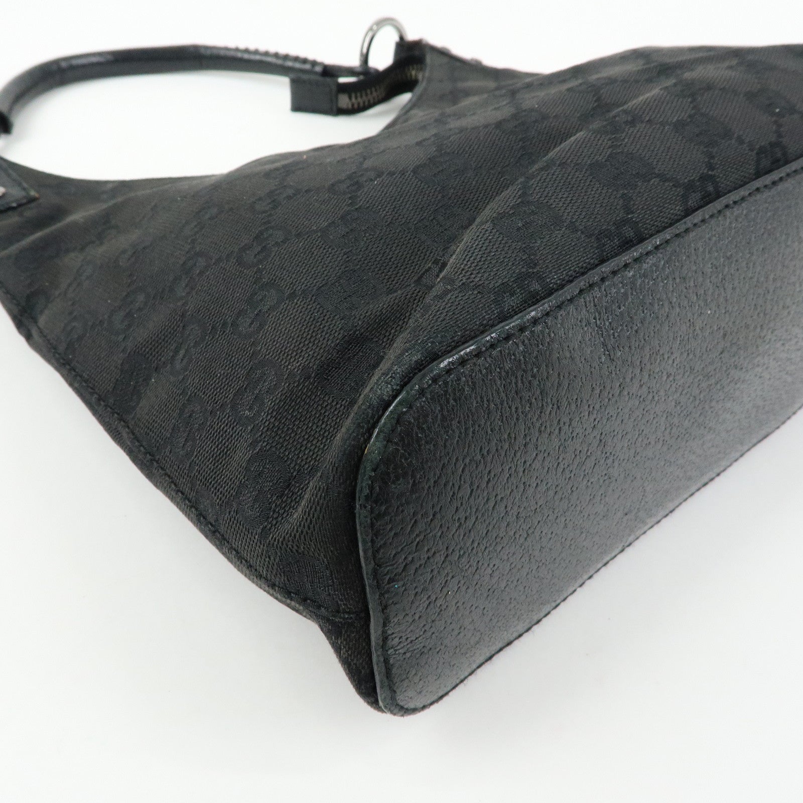 GUCCI GG Canvas Leather Shoulder Bag Hand Bag Black 115003