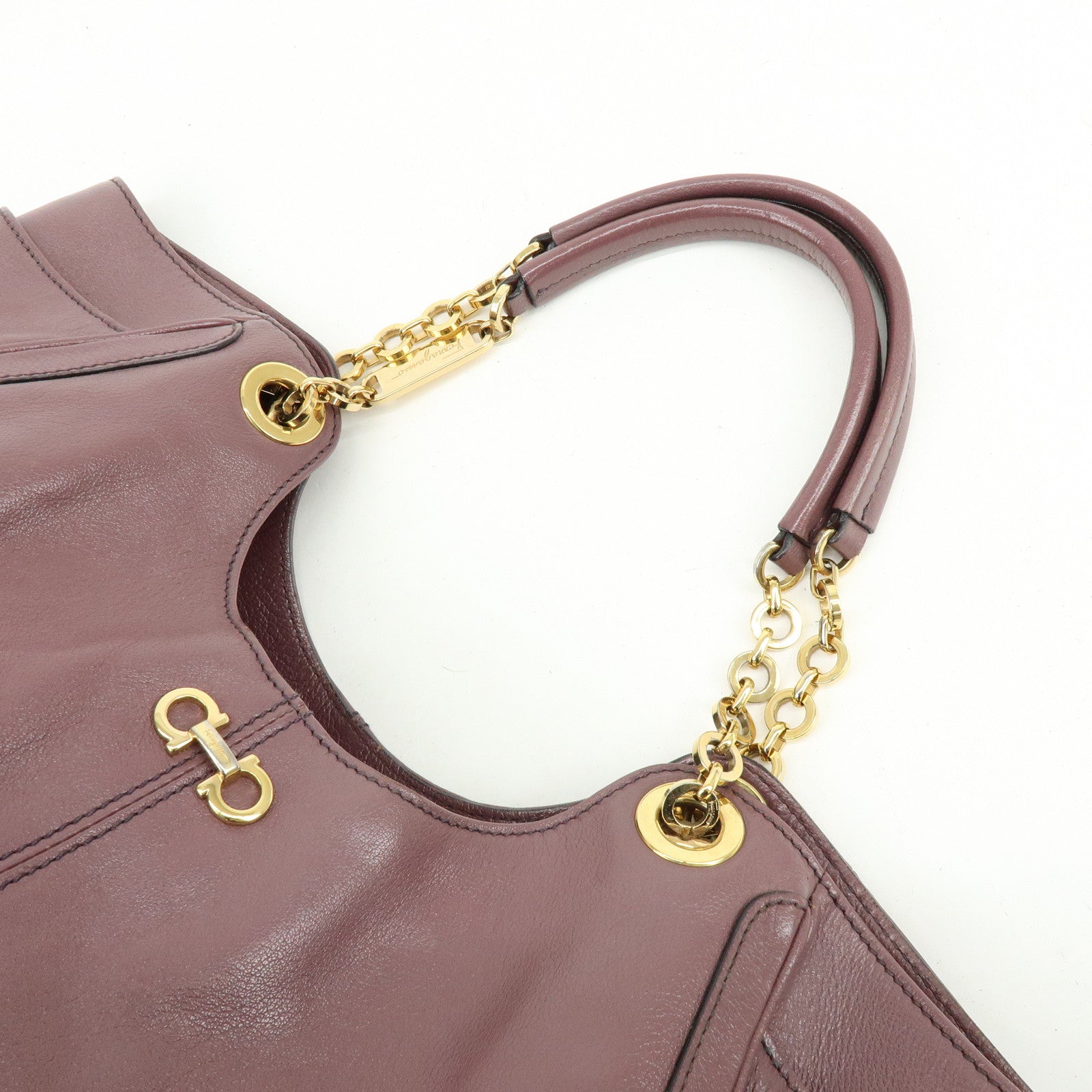 Ferragamo Gancini Leather Tote Bag Hand Bag Light Purple