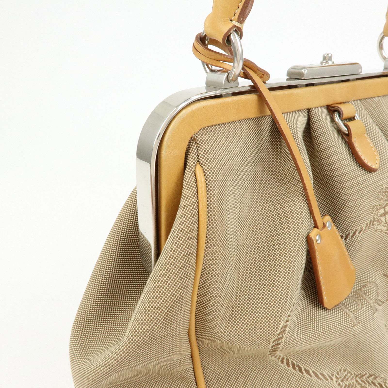 PRADA Logo Jacquard Leather Shoulder Bag Light Brown BR3481