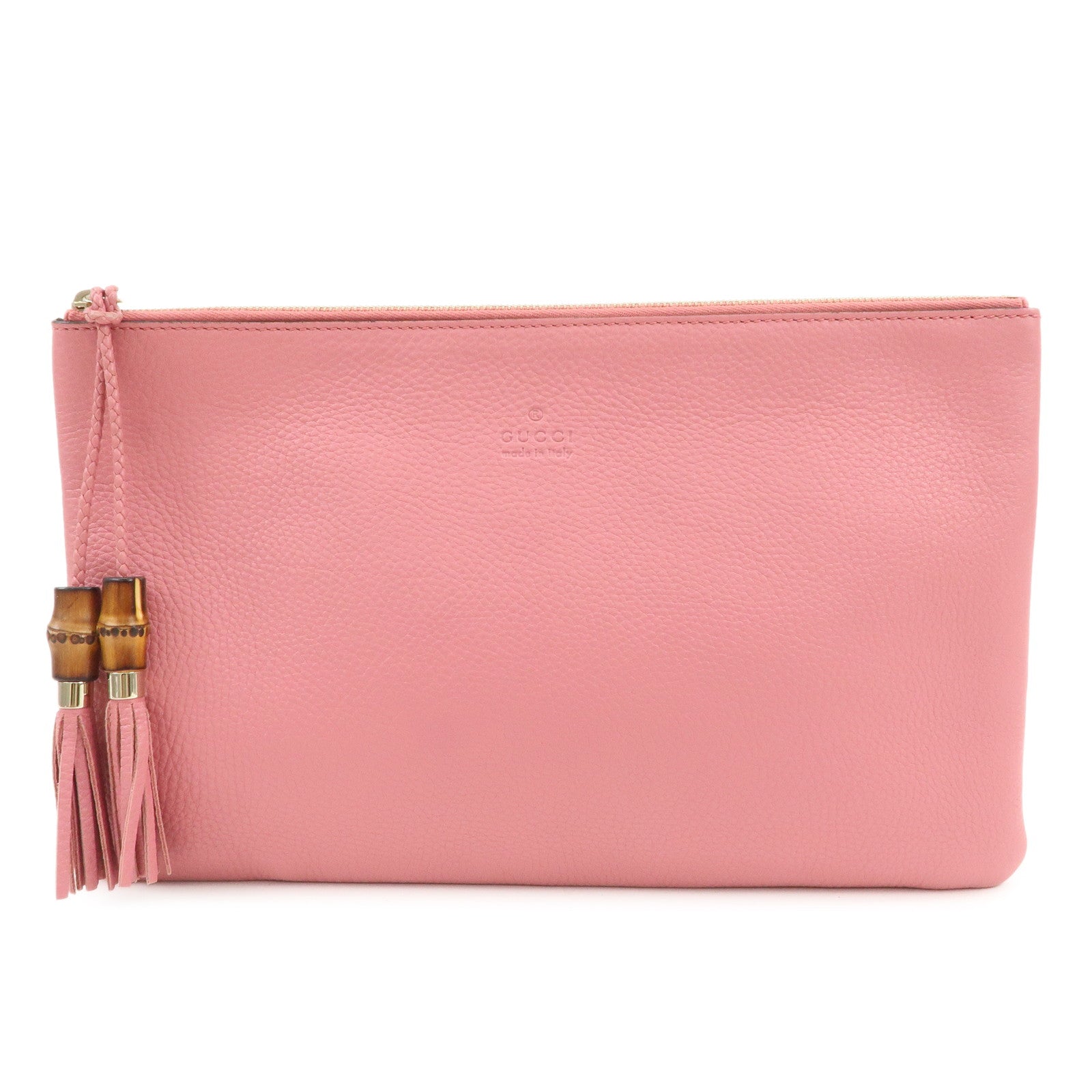 GUCCI Bamboo Leather Hand Bag Clutch Bag Pouch Pink