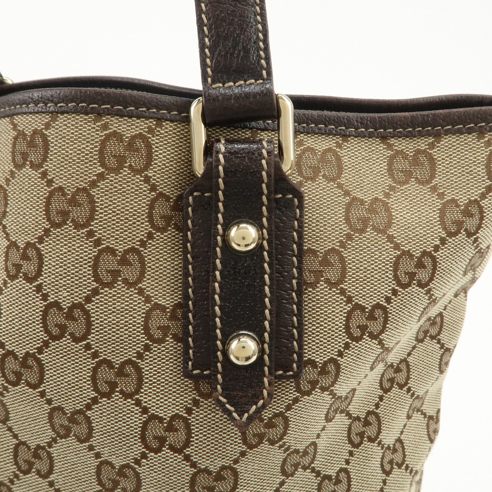 GUCCI GG Monogram Canvas Leather Tote Bag Beige Mushroom 163695