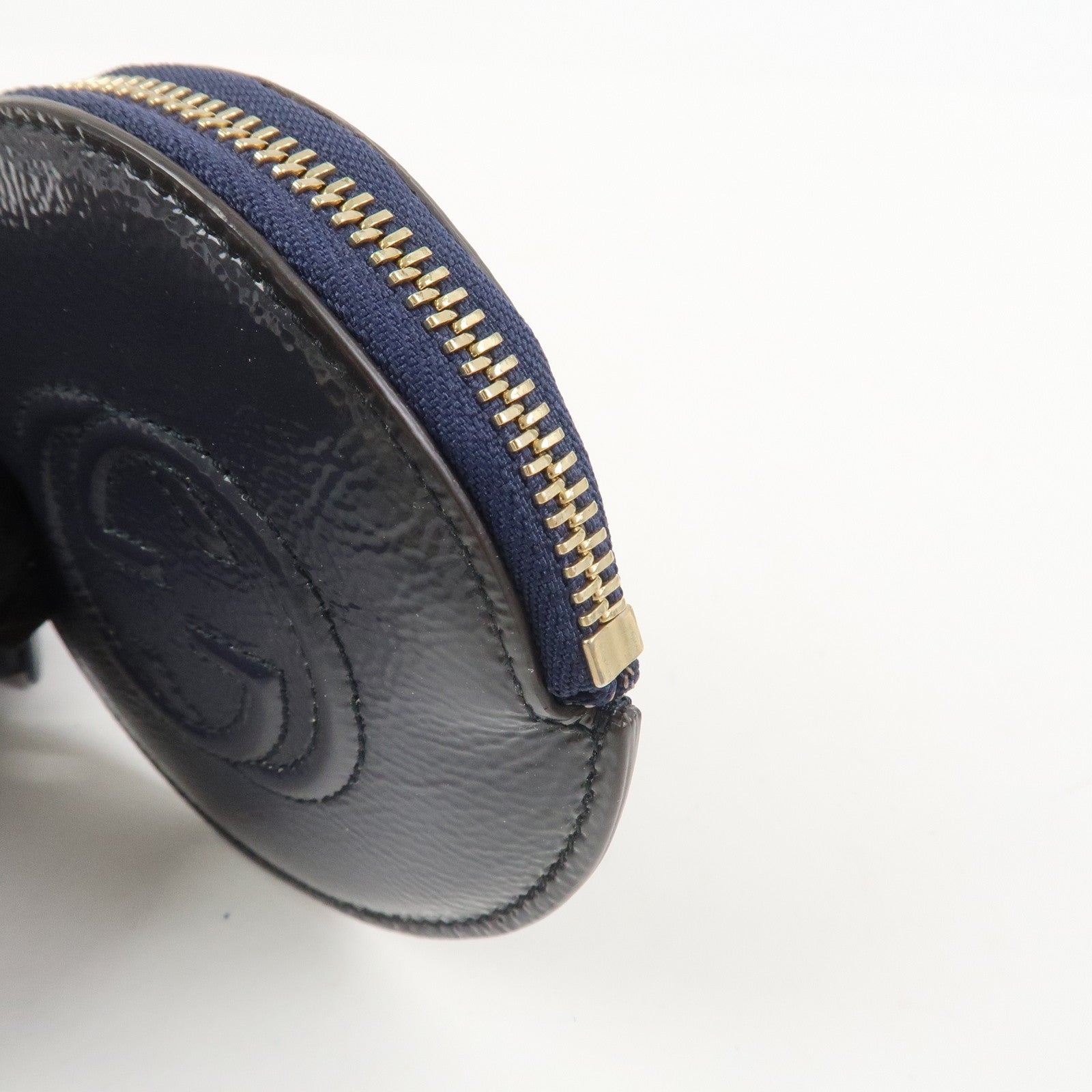 GUCCI Interlocking G Patent Leather Coin Case Navy  337946
