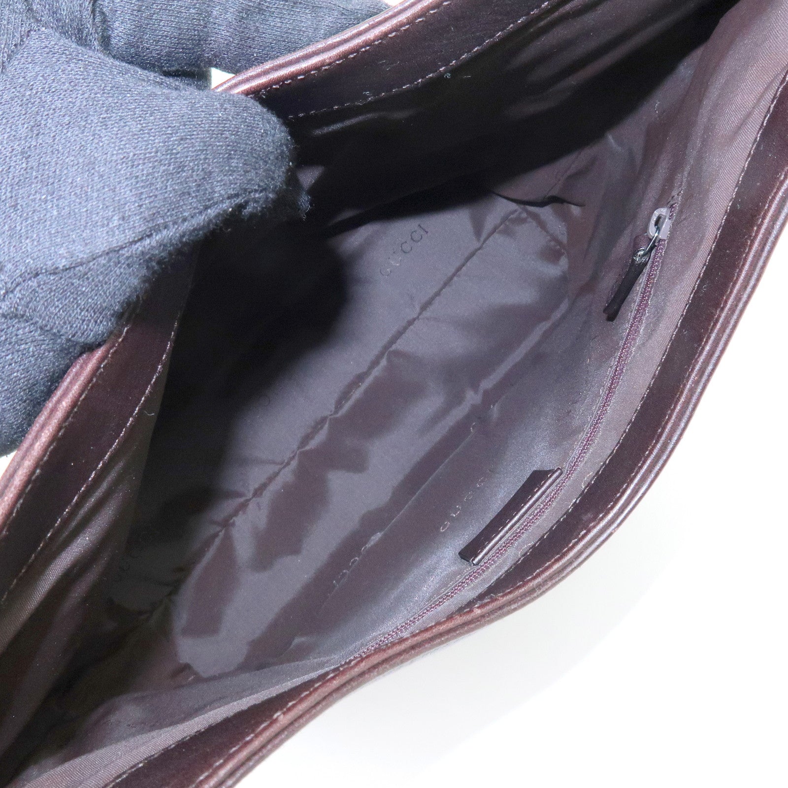 GUCCI Bamboo Leather Shoulder Bag Hand Bag Dark Brown 001・3244