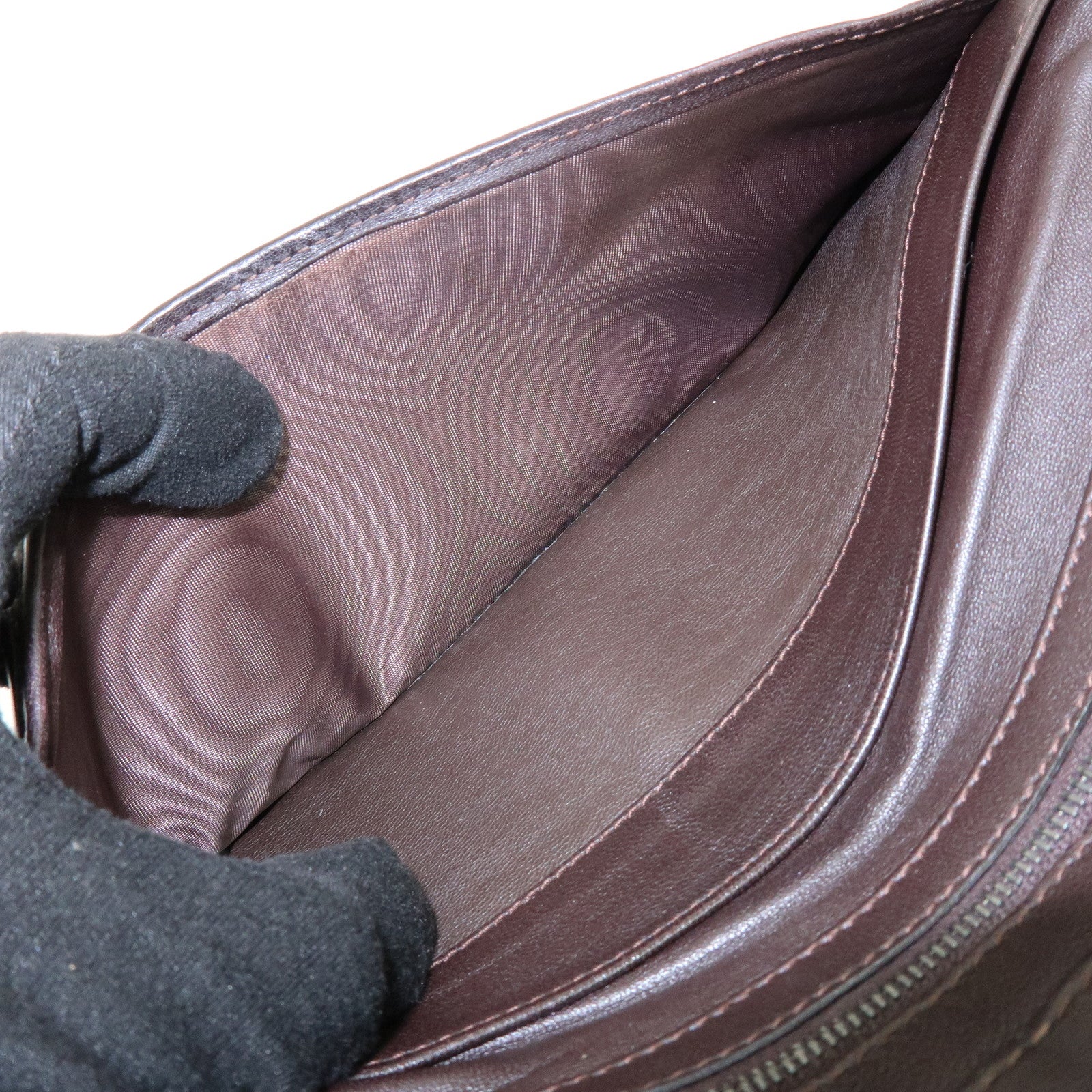 BOTTEGA VENETA Intrecciato Leather Bi-fold Long Wallet Dark Brown