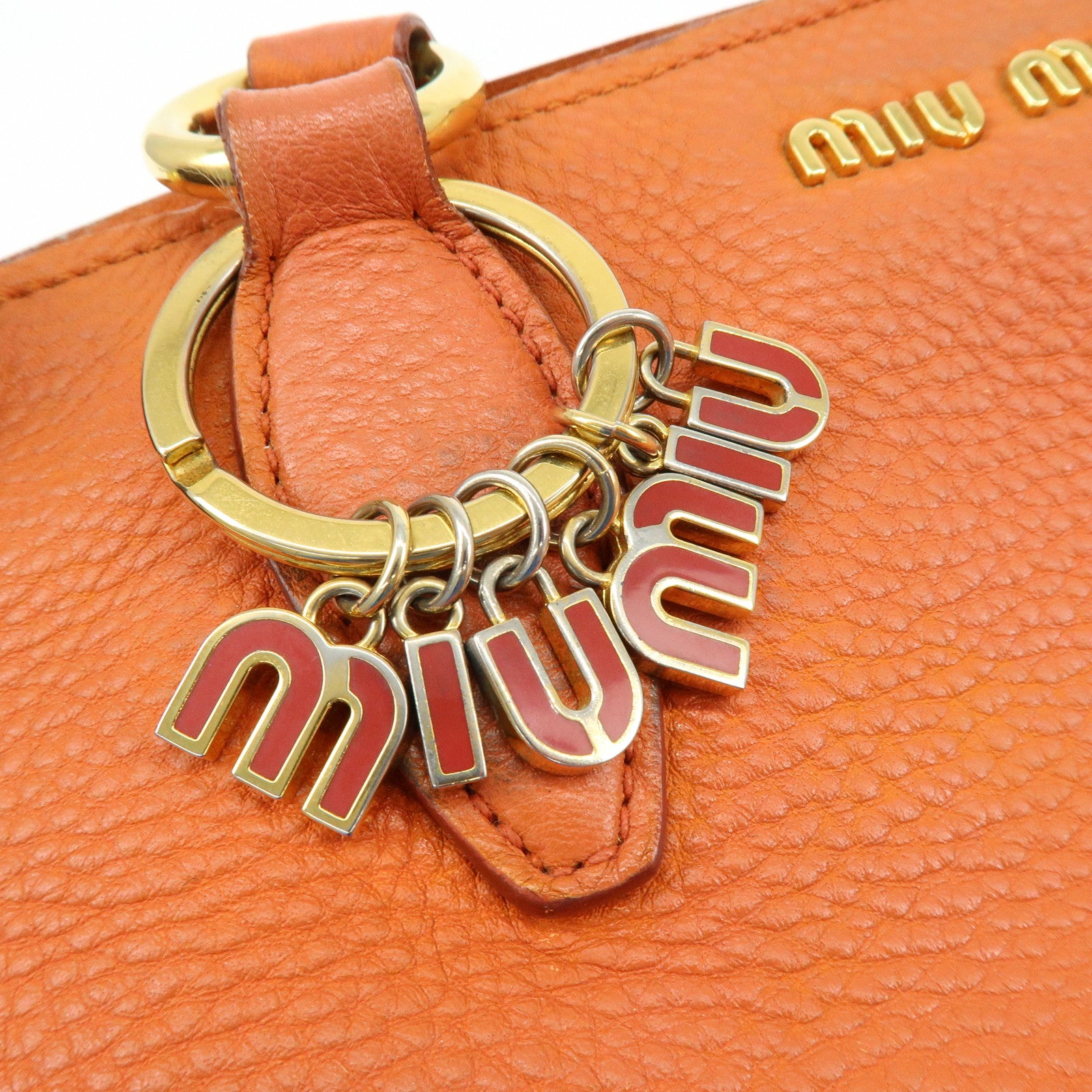 MIU MIU Logo Leather Hand Bag Tote Bag Orange