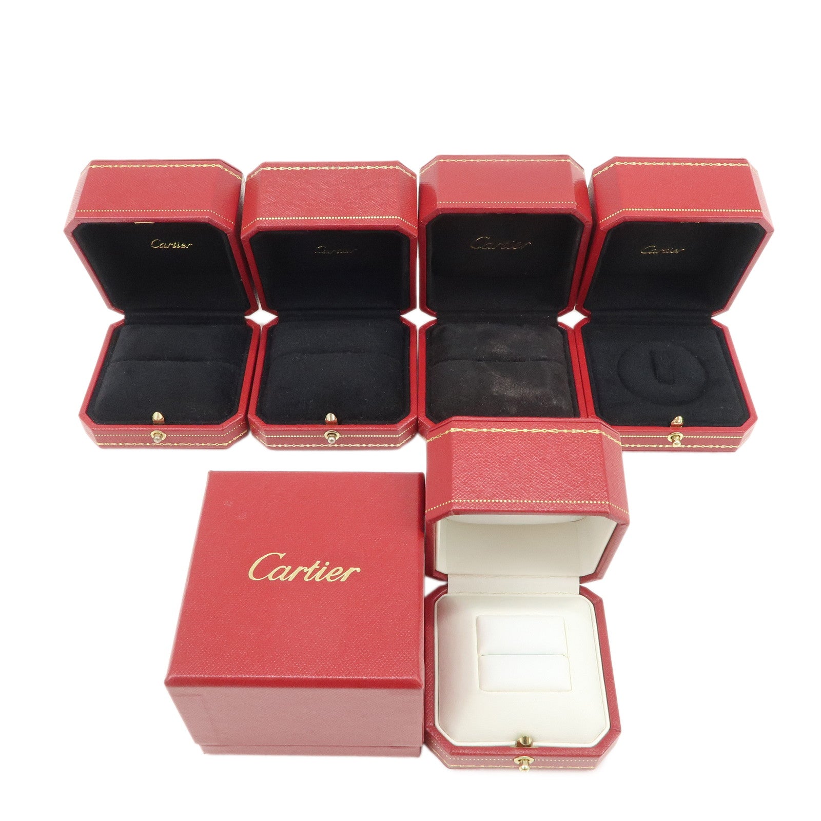 Cartier Set of 5 Jewelry Boxes Ring Boxes Red Gold