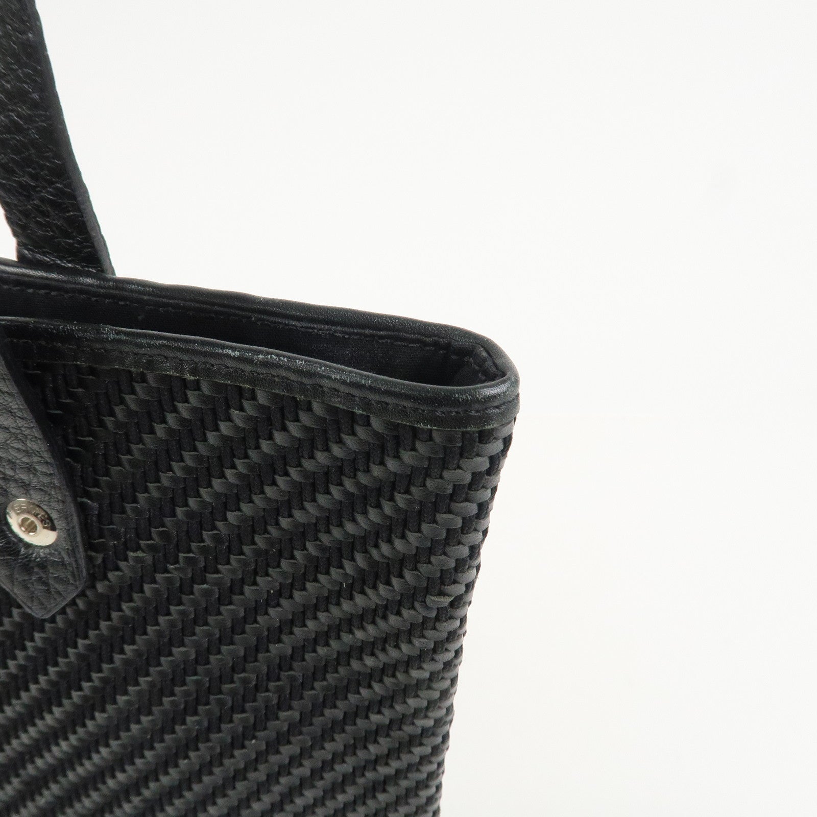 HERMES Amedaba PM Diago Canvas Leather Tote Bag Hand Bag Black