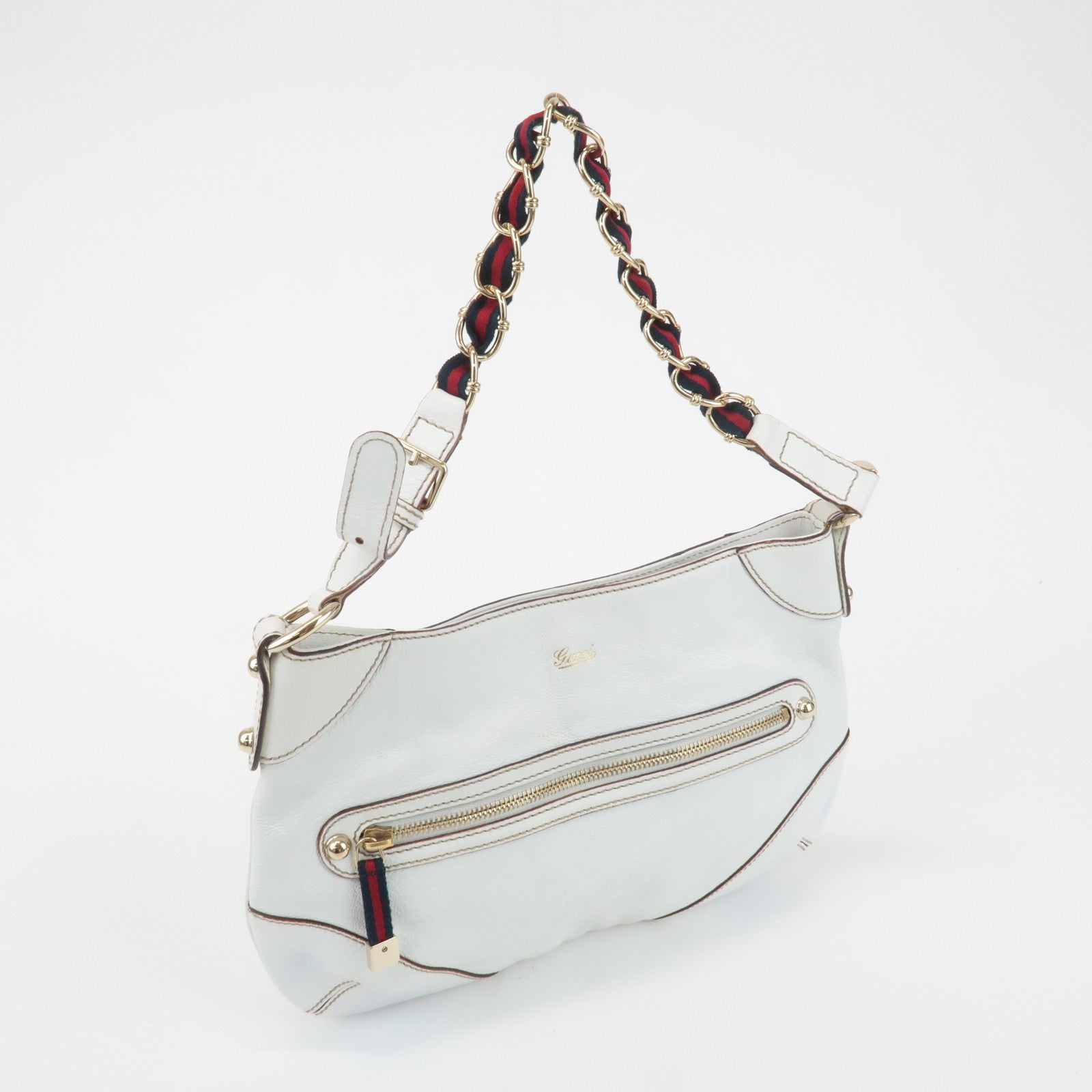 GUCCI Sherry Leather Chain Shoulder Bag Hand Bag White 153011 Used