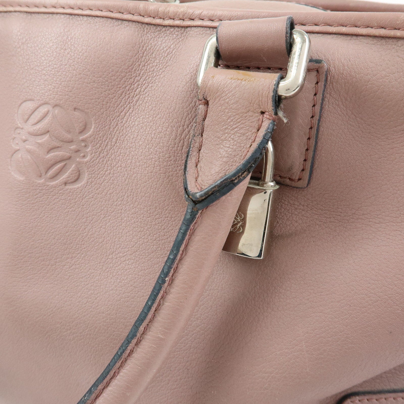 LOEWE Anagram Amazona 36 Leather Hand Bag Boston Bag Pink